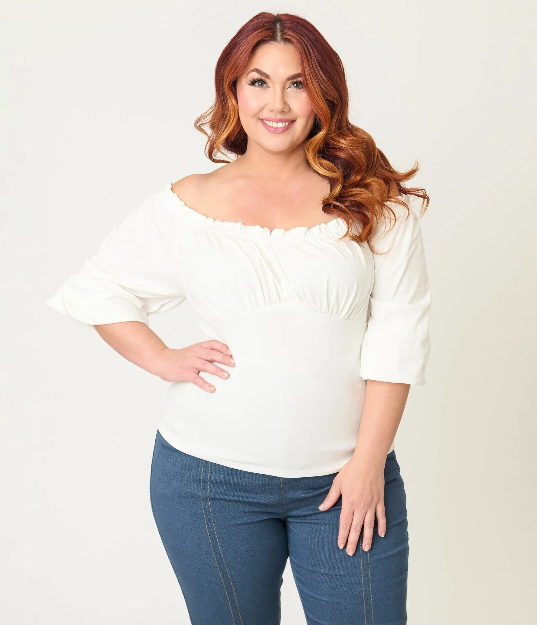 Unique Vintage Plus Size White Peasant Sleeve Blouse - Image 3