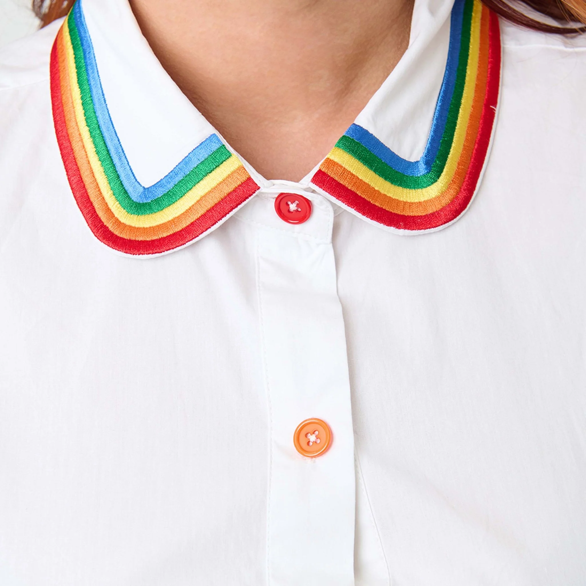 Unique Vintage Plus Size White Rainbow Embroidered Collar Blouse - Image 3