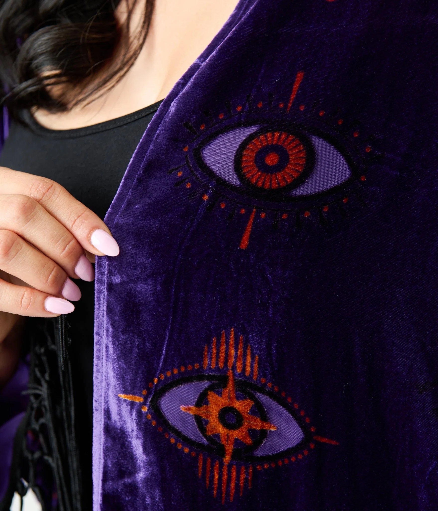Unique Vintage Purple Evil Eye Burnout Fringe Kimono - Image 4