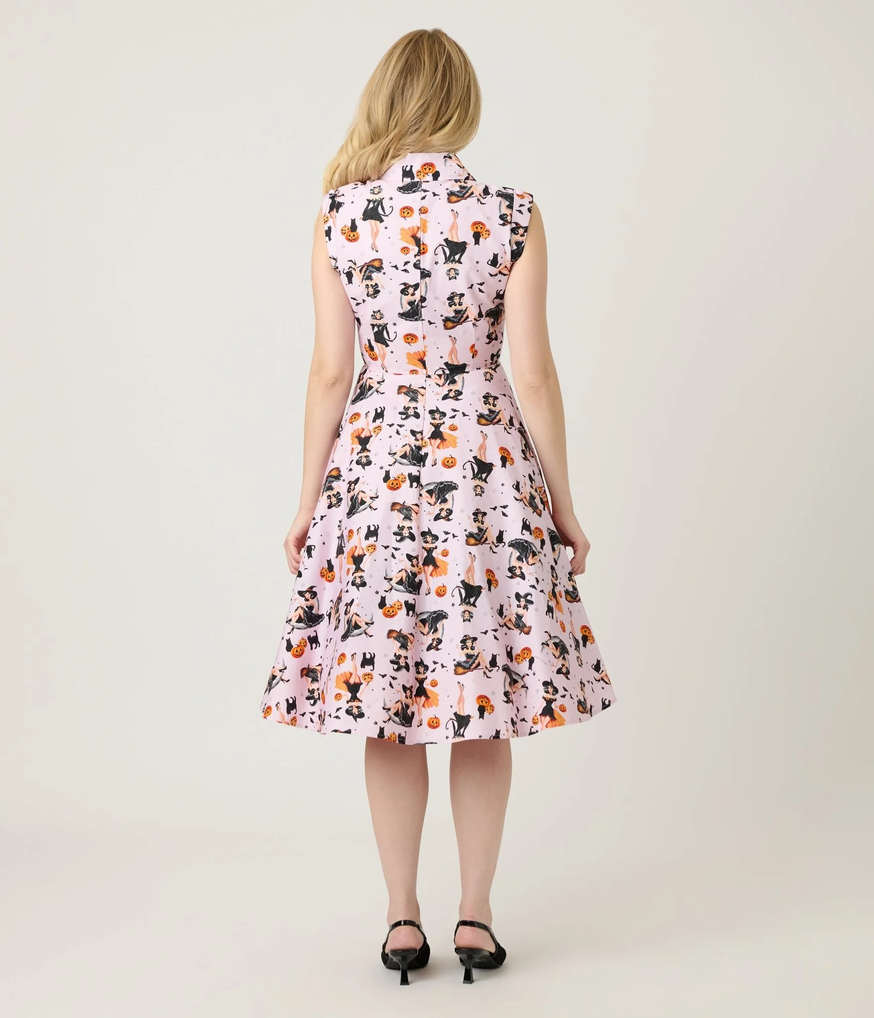 Unique Vintage Purple Pin-Up Witch Cotton Shirt Dress - Image 2