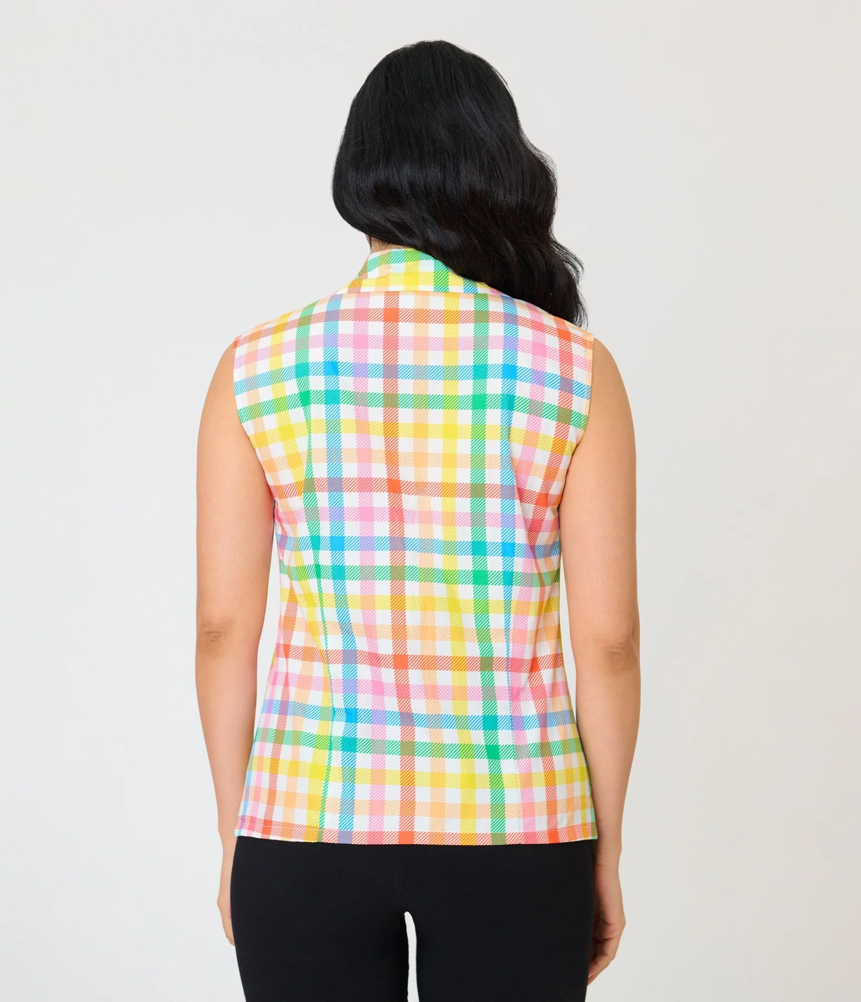 Unique Vintage Rainbow Gingham Notched Collar Cotton Blouse - Image 2