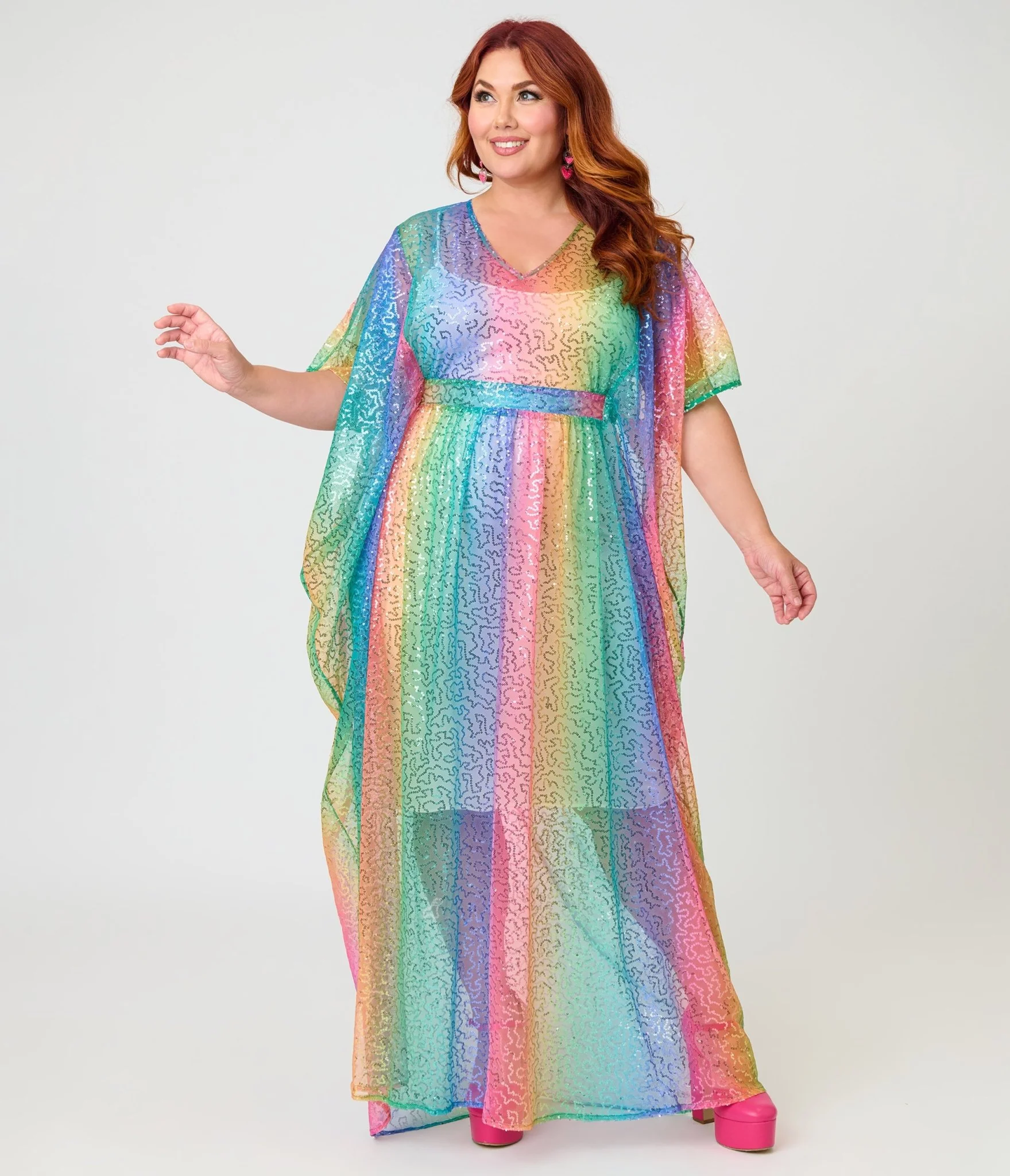 Unique Vintage Rainbow Sequin Mesh Burton Caftan Dress - Image 4