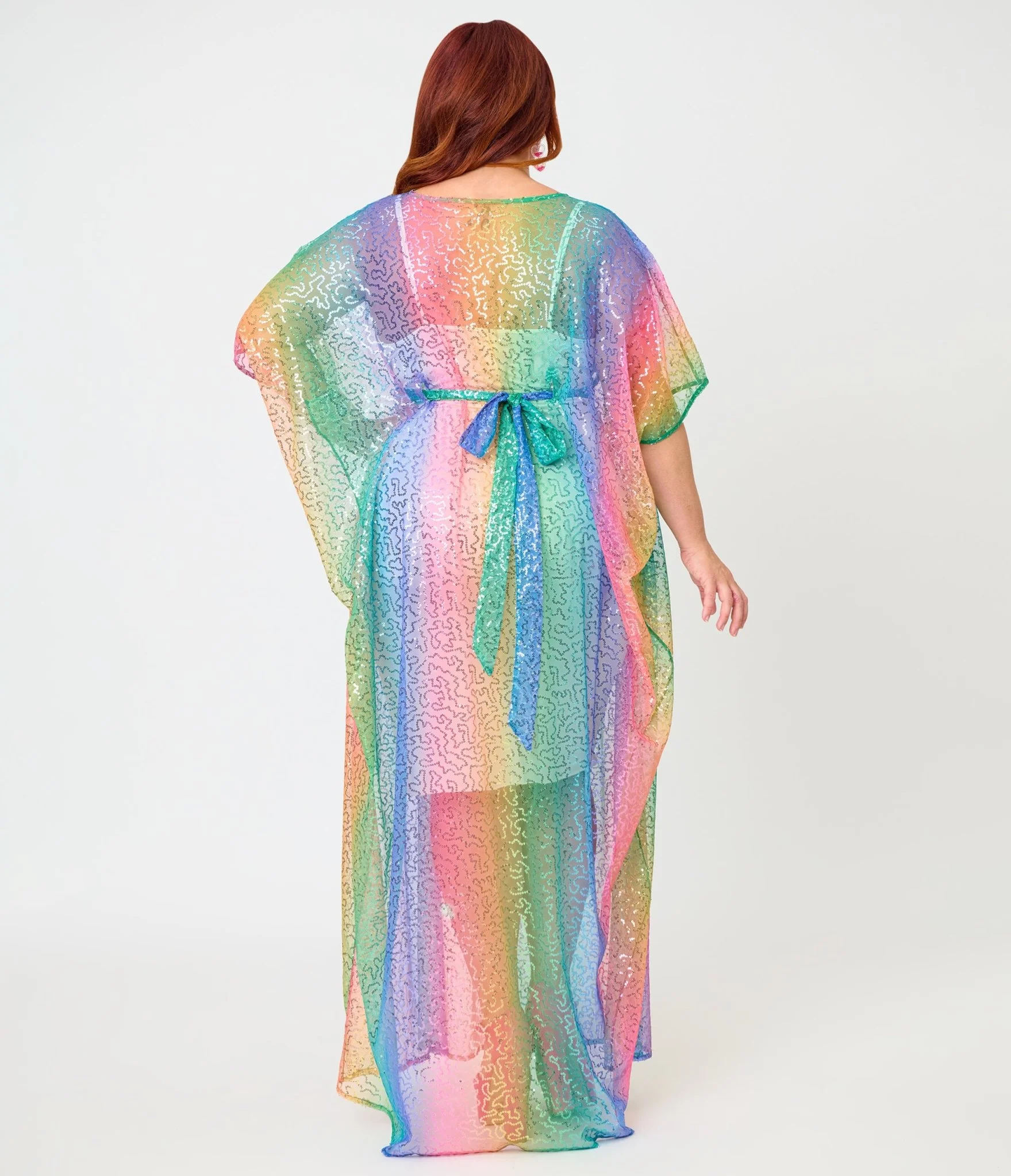 Unique Vintage Rainbow Sequin Mesh Burton Caftan Dress - Image 5