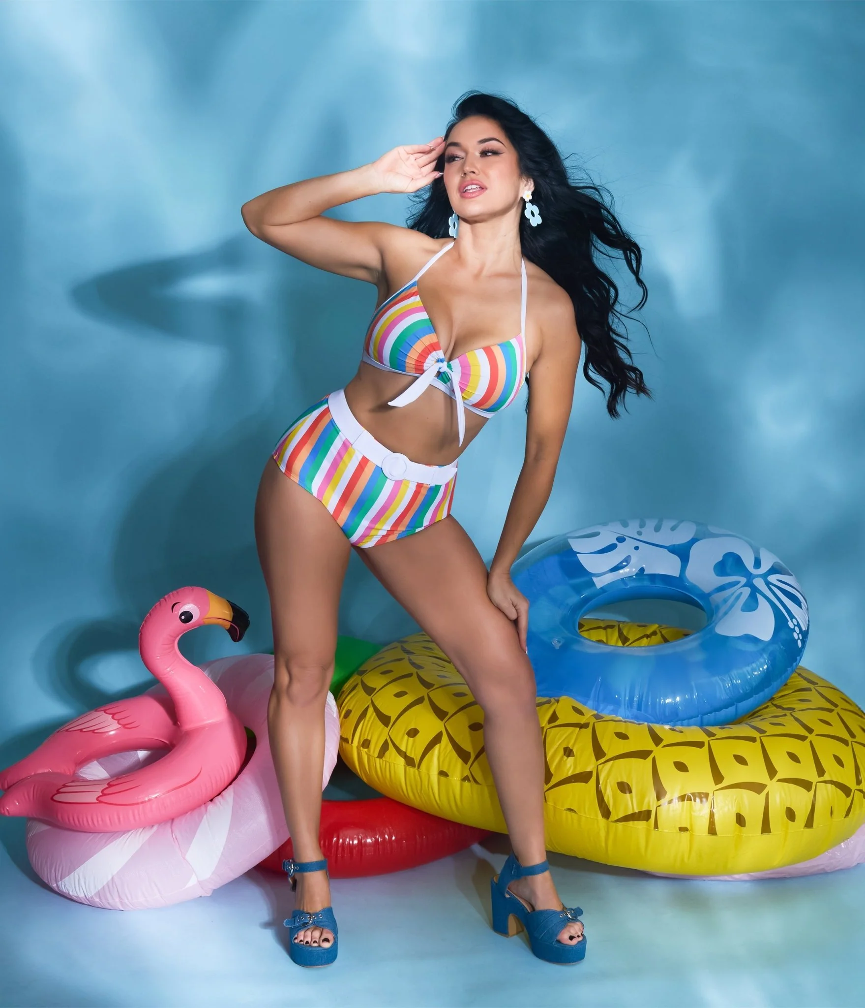 Unique Vintage Rainbow Stripe Belted Redondo Swim Bottoms - Image 5
