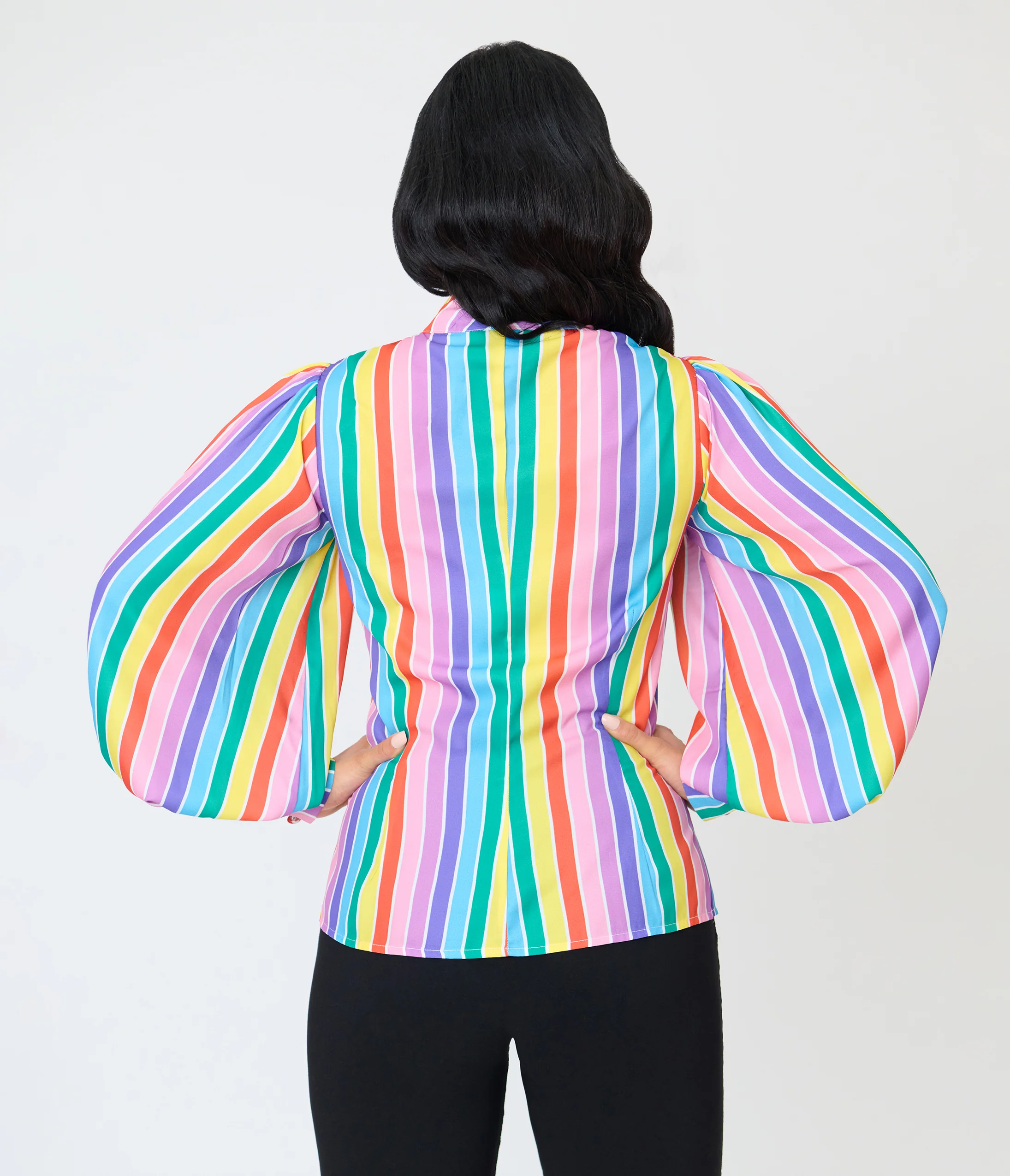 Unique Vintage Rainbow Stripe Long Sleeve Gwen Blouse - Image 2