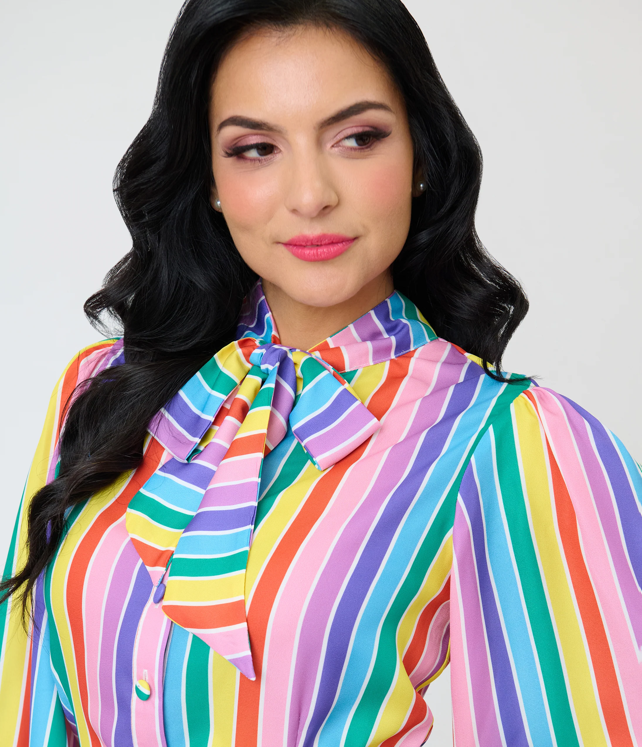 Unique Vintage Rainbow Stripe Long Sleeve Gwen Blouse - Image 5