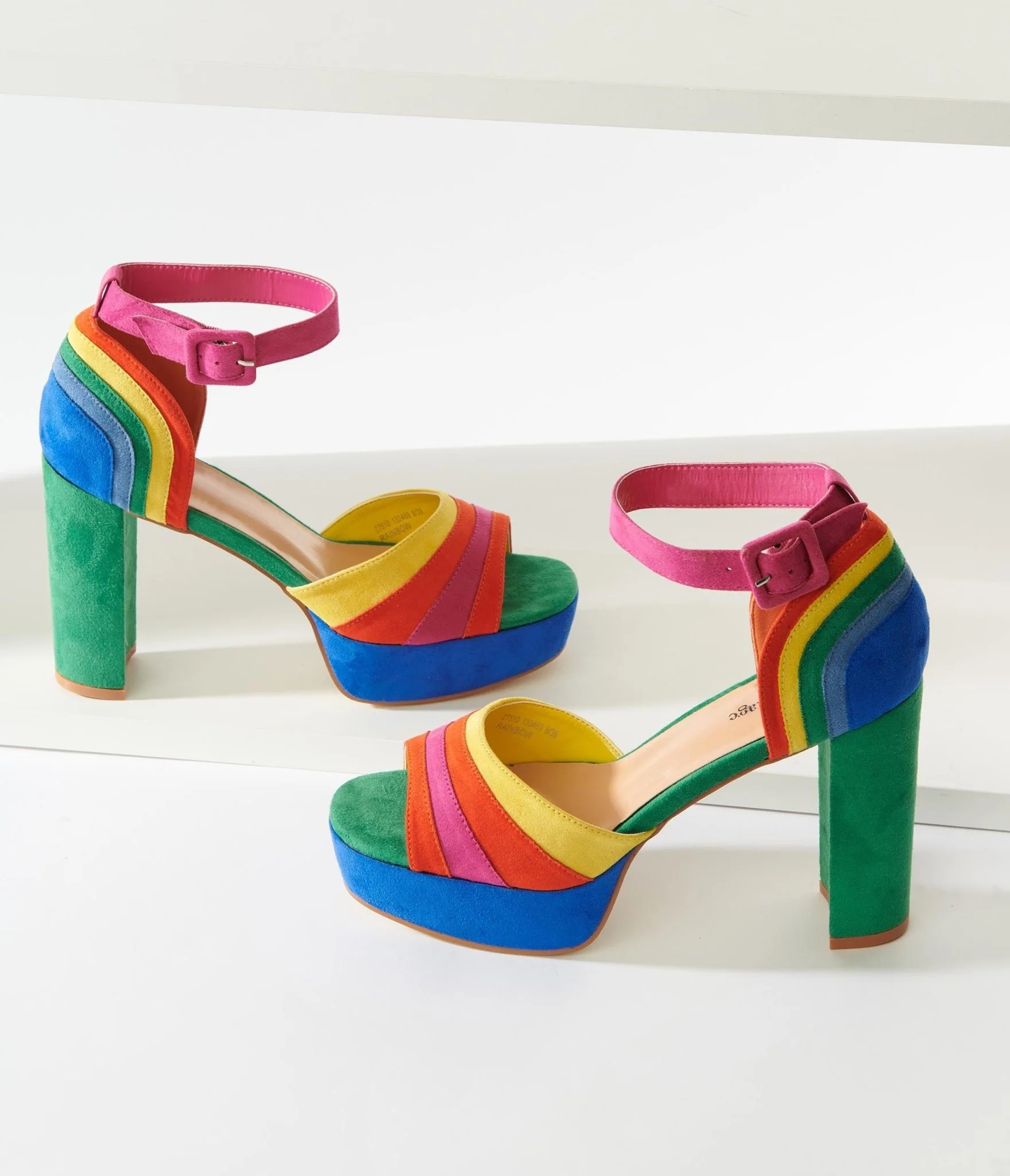 Unique Vintage Rainbow Suede Peep Toe Pumps - Image 2