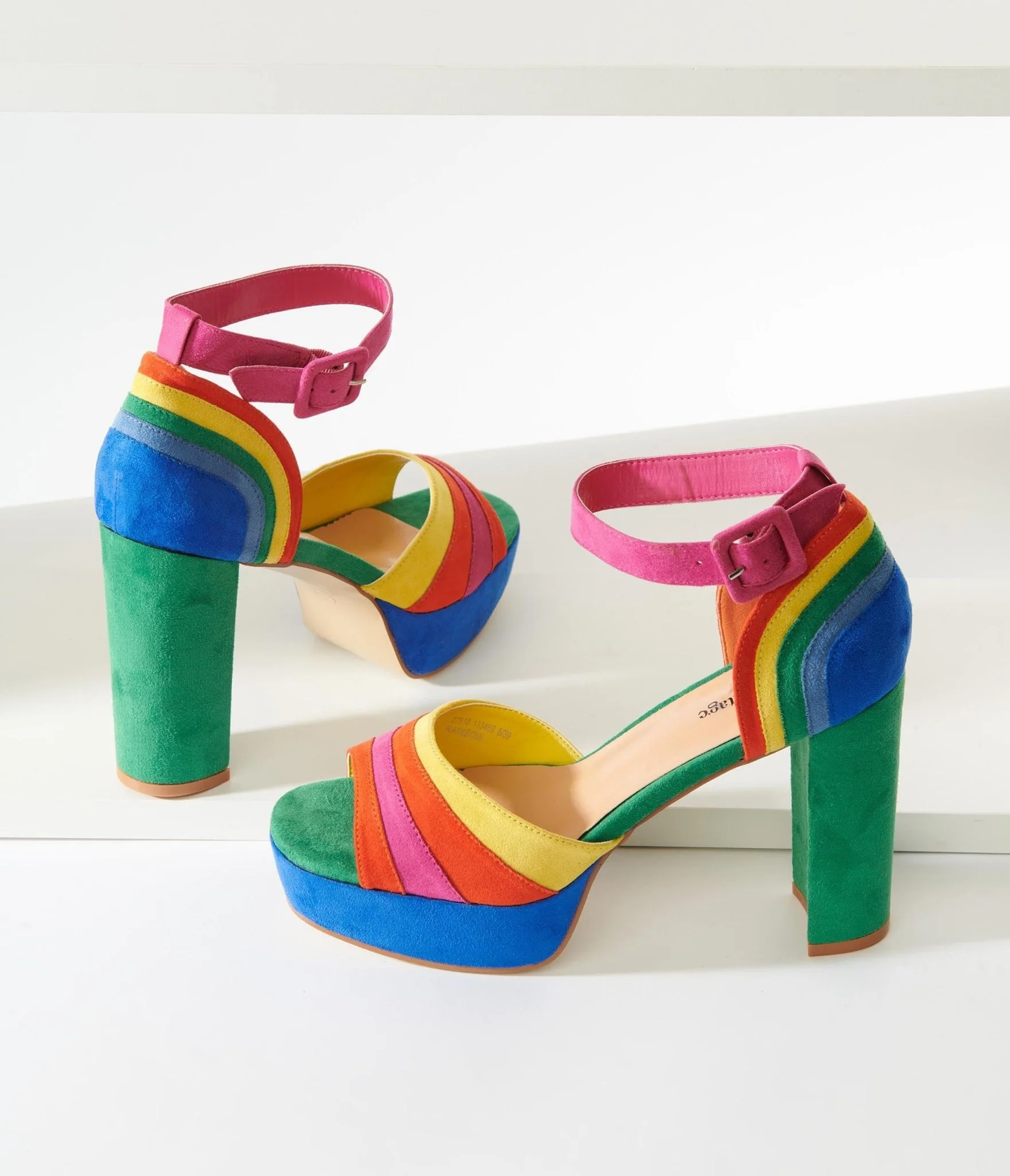 Unique Vintage Rainbow Suede Peep Toe Pumps - Image 3