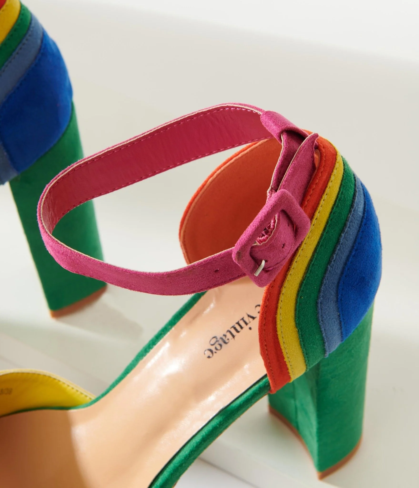 Unique Vintage Rainbow Suede Peep Toe Pumps - Image 4