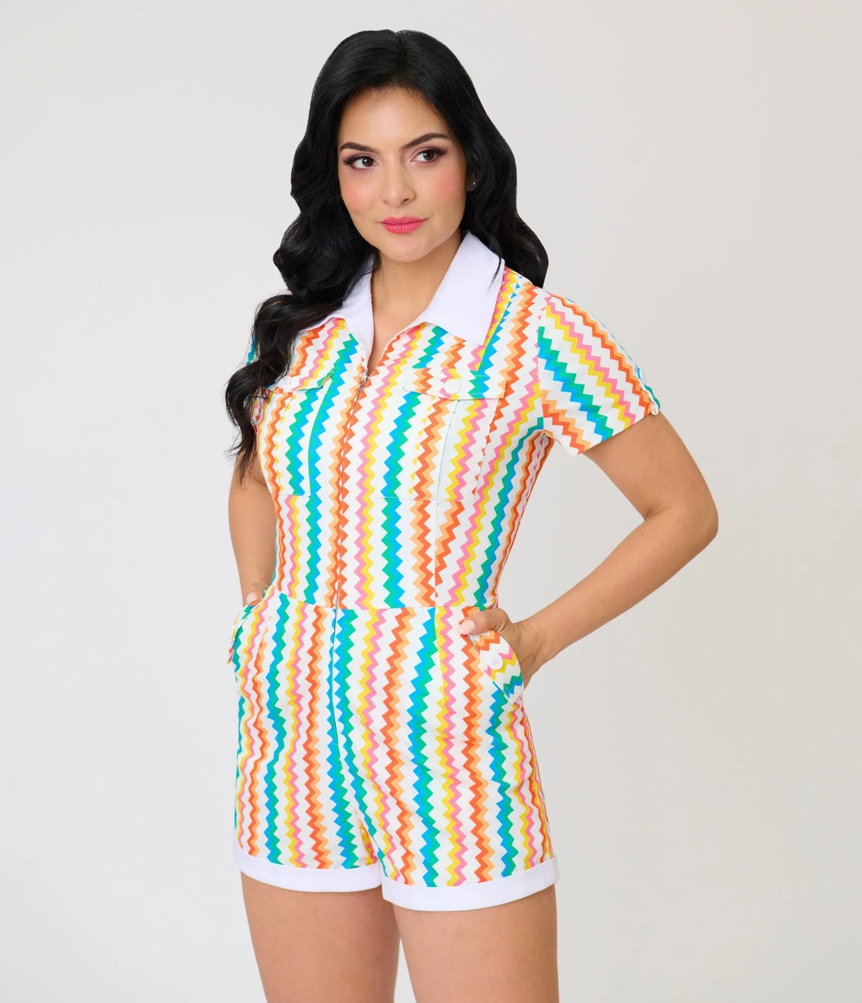 Unique Vintage Rainbow Zigzag Stripe Mia Romper