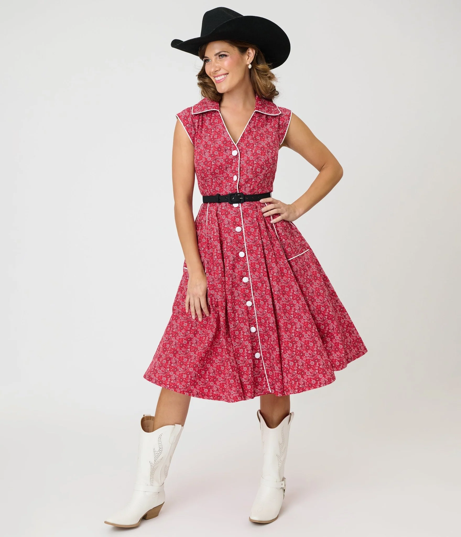 Unique Vintage Red Bandana Cotton Shirt Swing Dress