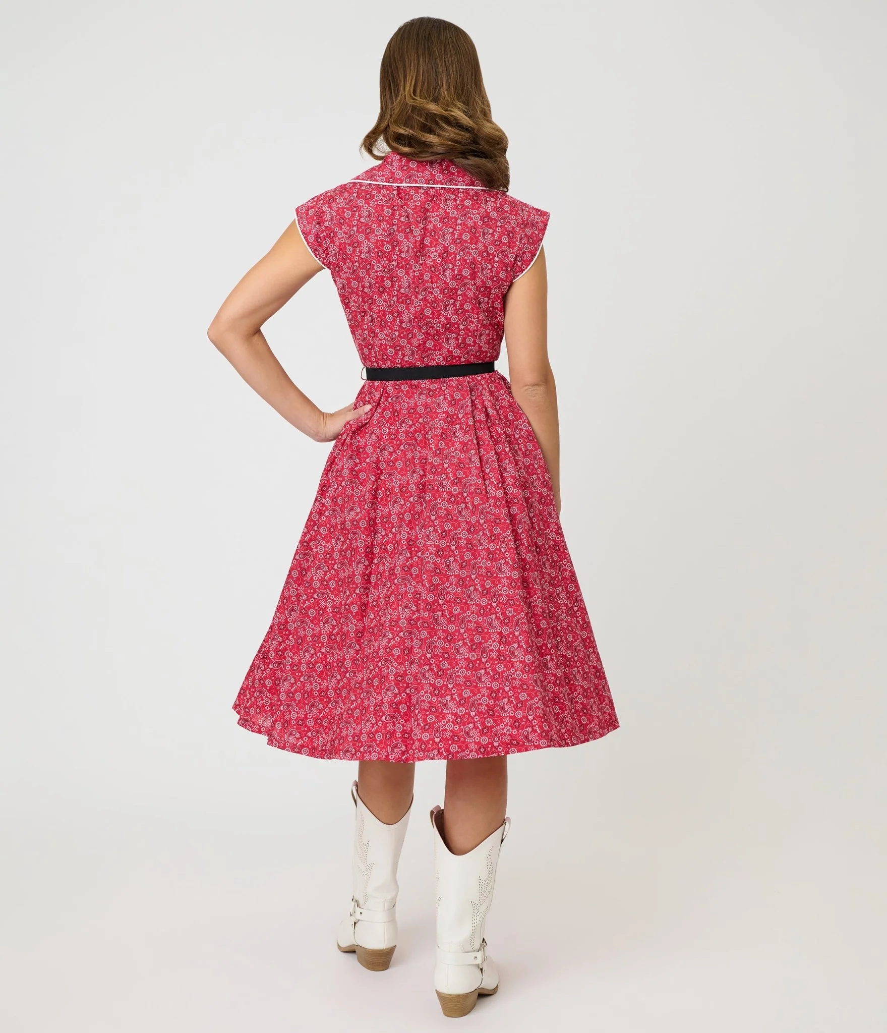 Unique Vintage Red Bandana Cotton Shirt Swing Dress - Image 2