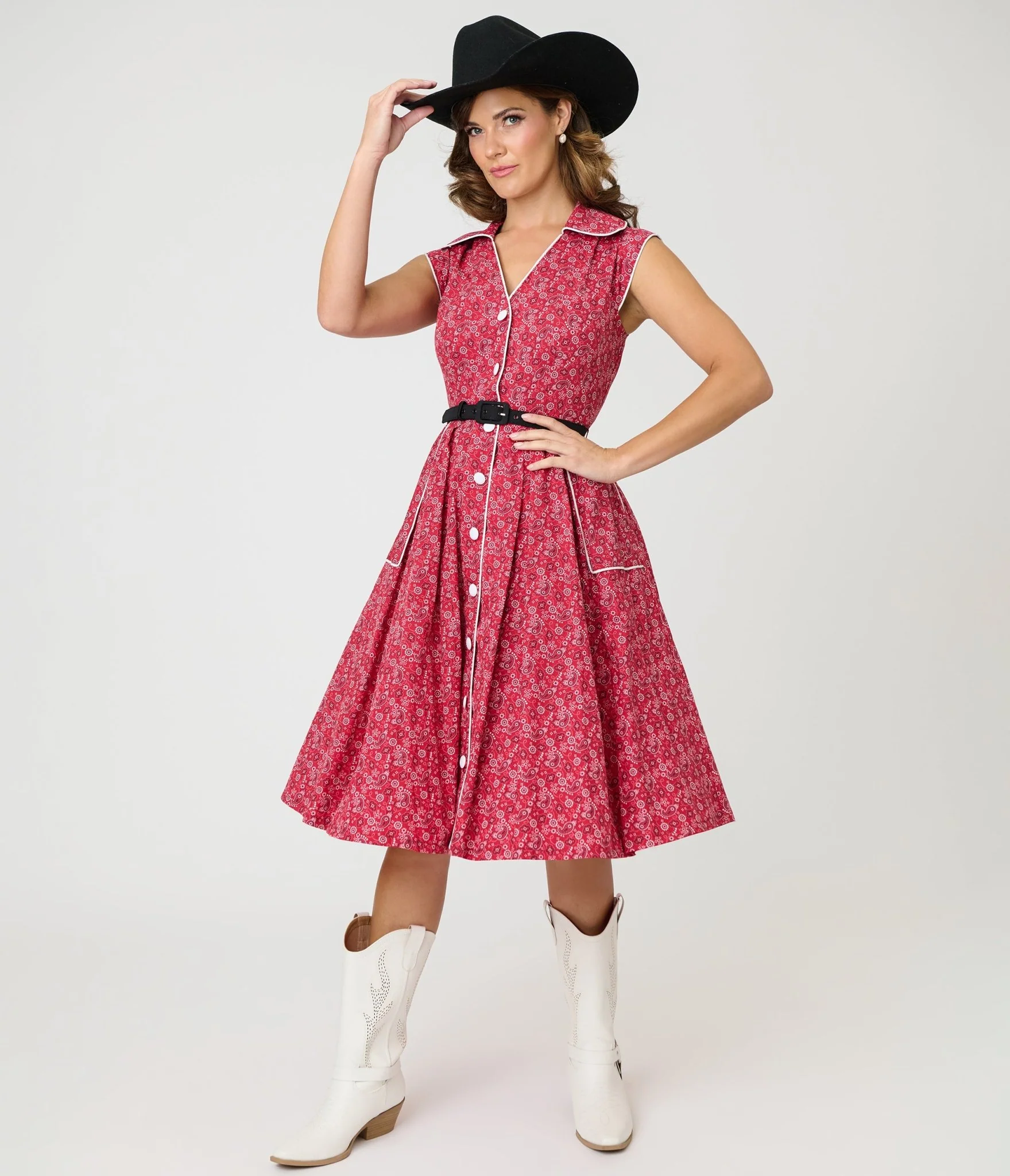 Unique Vintage Red Bandana Cotton Shirt Swing Dress - Image 4