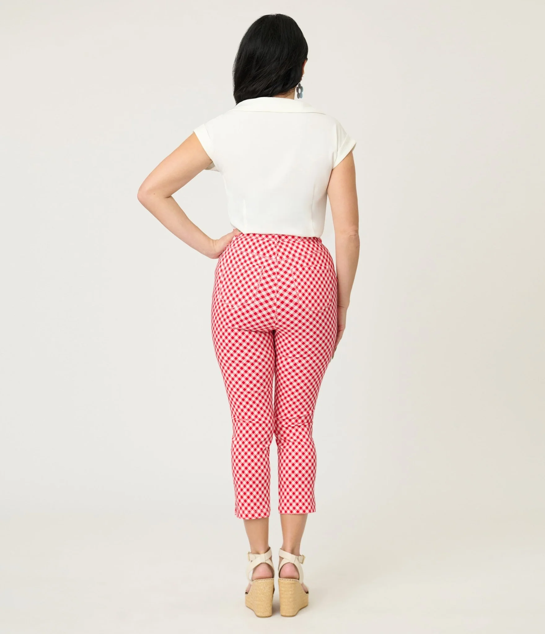 Unique Vintage Red Gingham Rachelle Capri Pants - Image 3