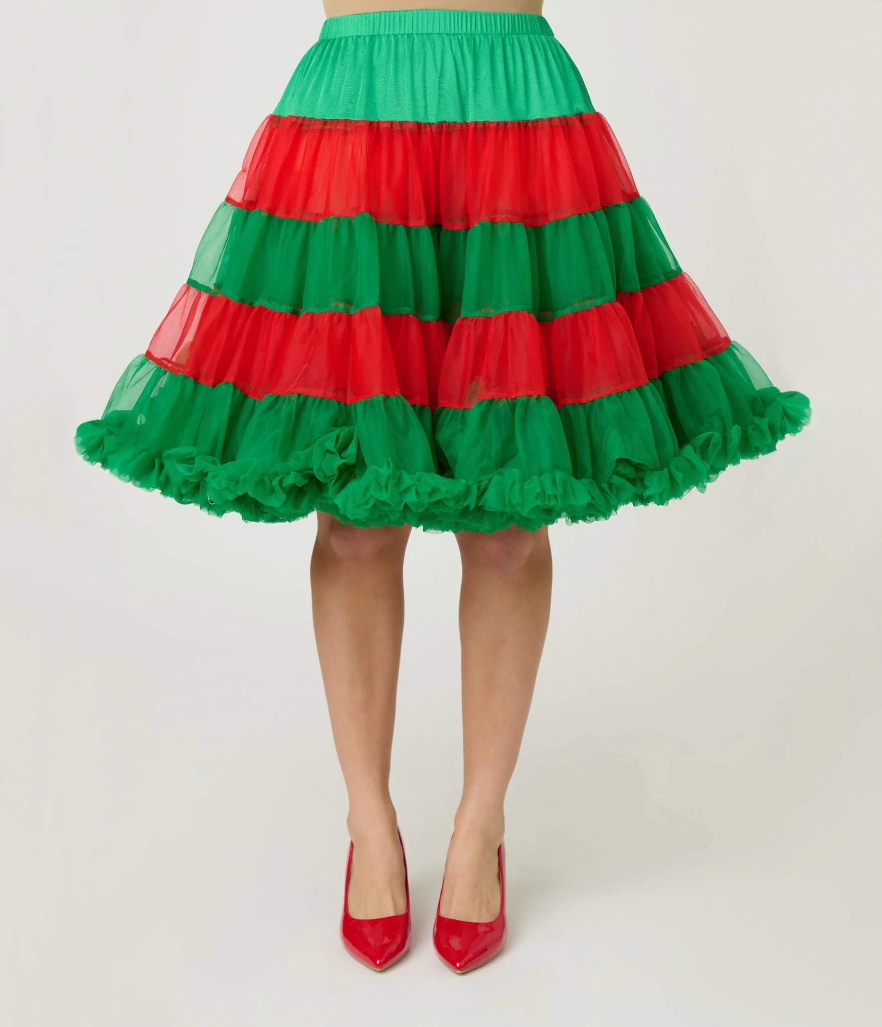 Unique Vintage Red & Green Christmas Stripe Ruffled Petticoat Crinoline