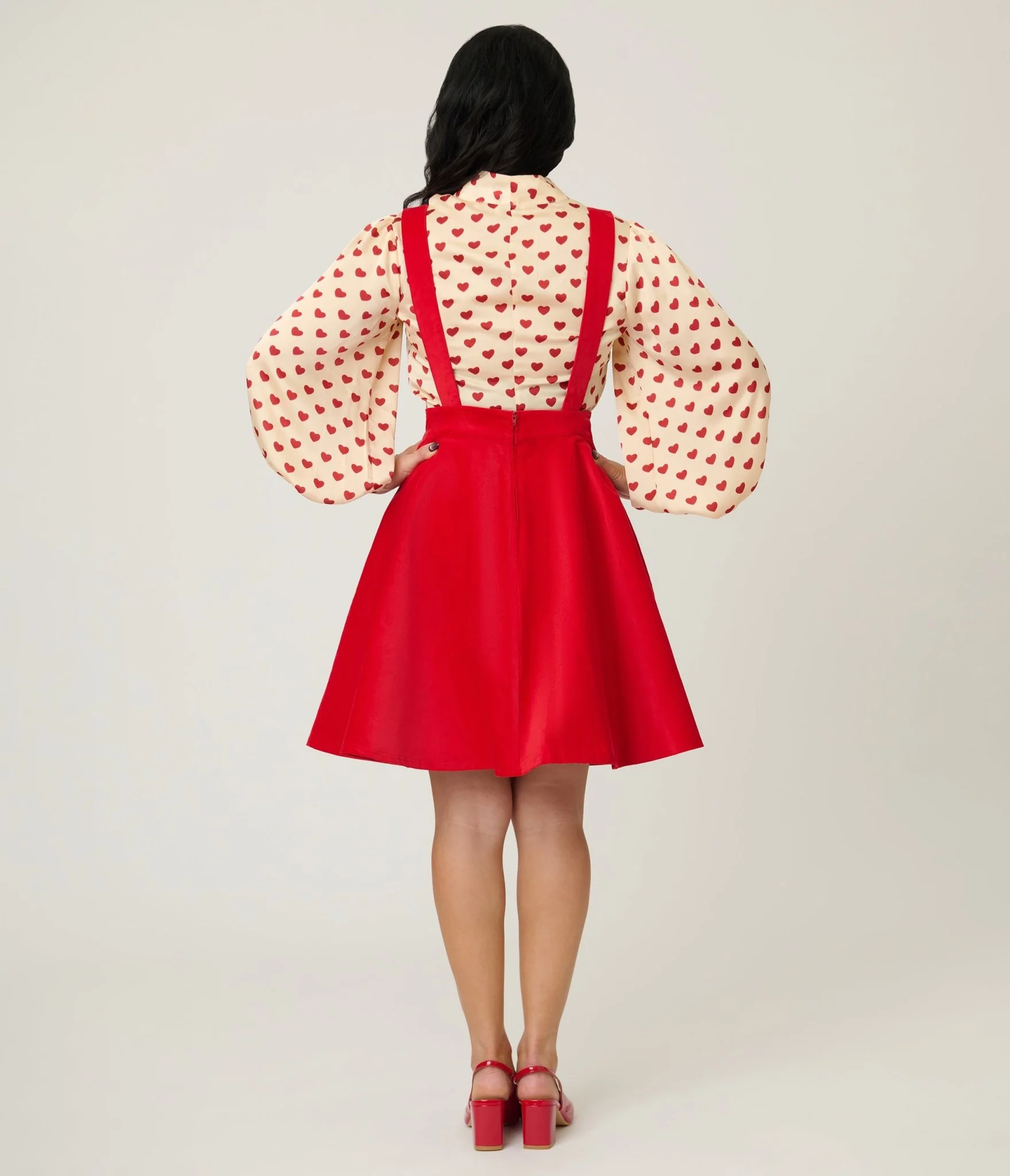 Unique Vintage Red Heart Bib Pinafore Skirt - Image 2