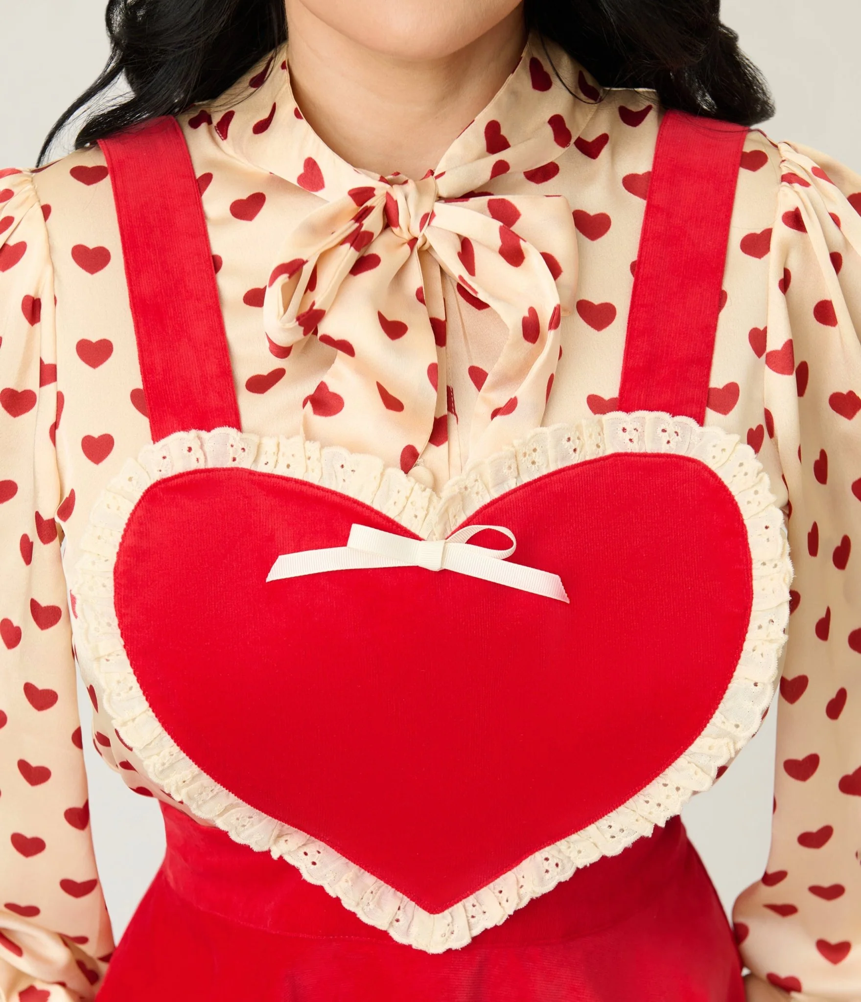 Unique Vintage Red Heart Bib Pinafore Skirt - Image 5
