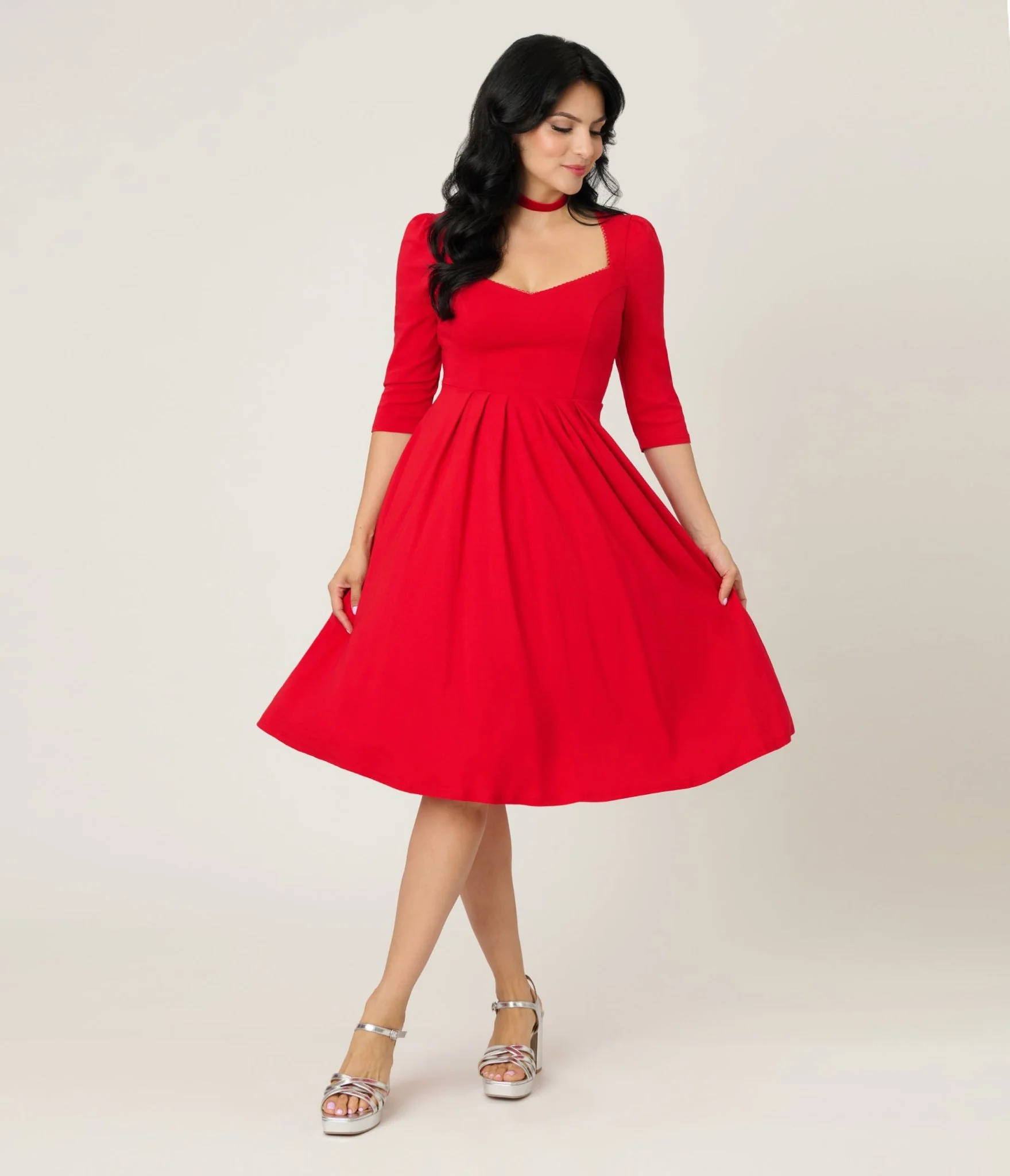 Unique Vintage Red Sweetheart Swing Dress - Image 3