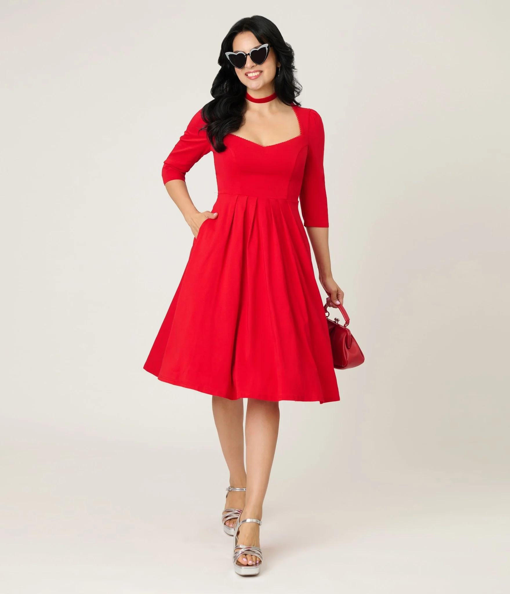 Unique Vintage Red Sweetheart Swing Dress - Image 4