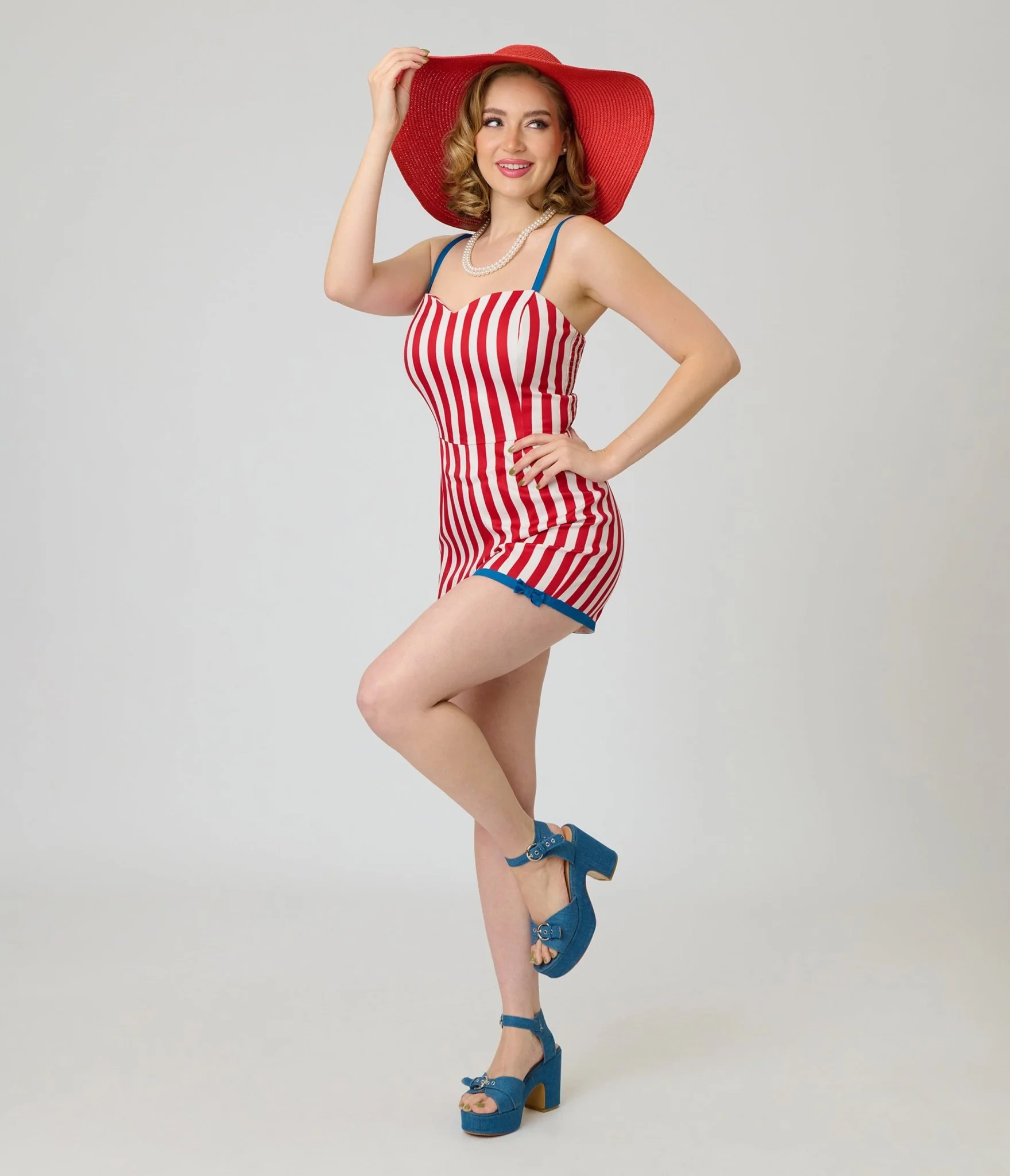 Unique Vintage Red & White Stripe Ossining Romper - Image 4