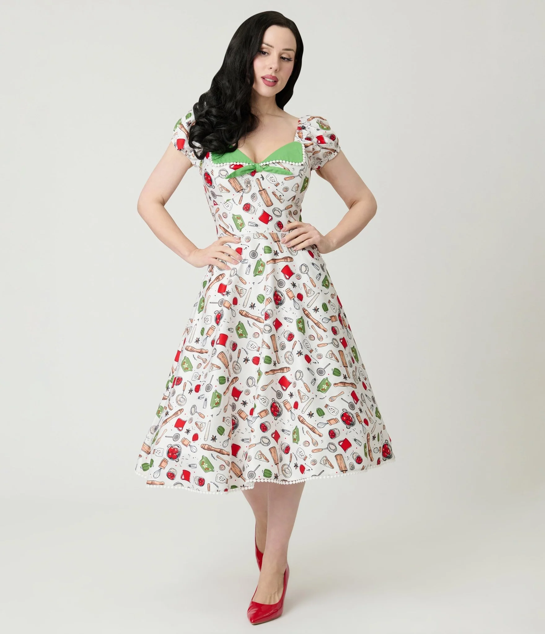 Unique Vintage Retro Kitchen Print Swing Dress - Image 3