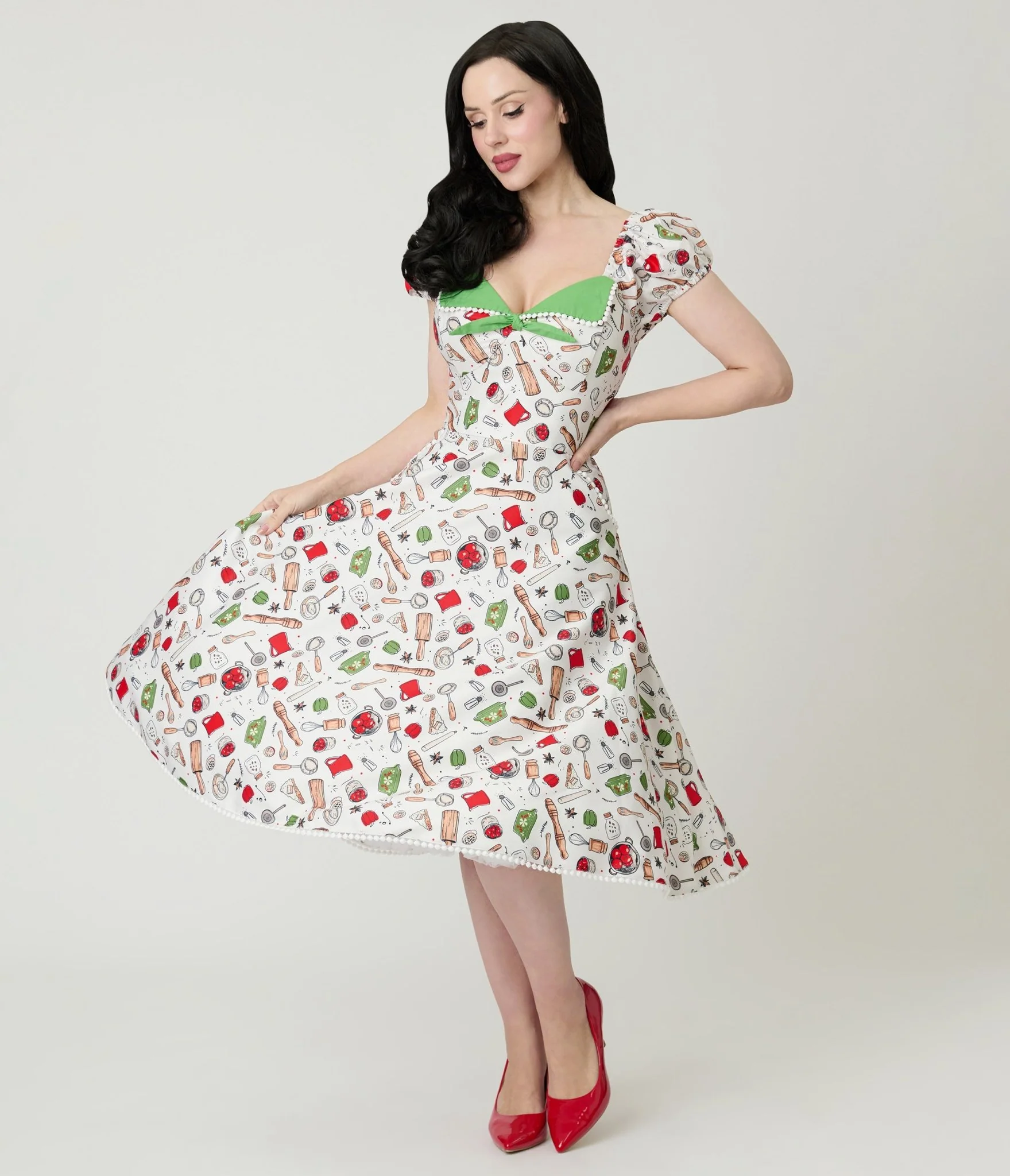 Unique Vintage Retro Kitchen Print Swing Dress - Image 4
