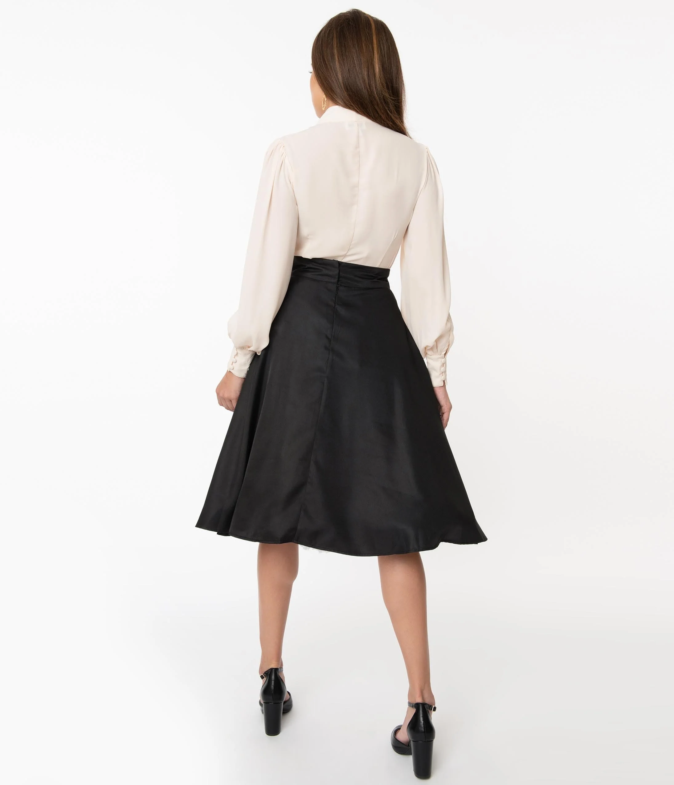 Unique Vintage Retro Style Black High Waist Vivien Swing Skirt - Image 3