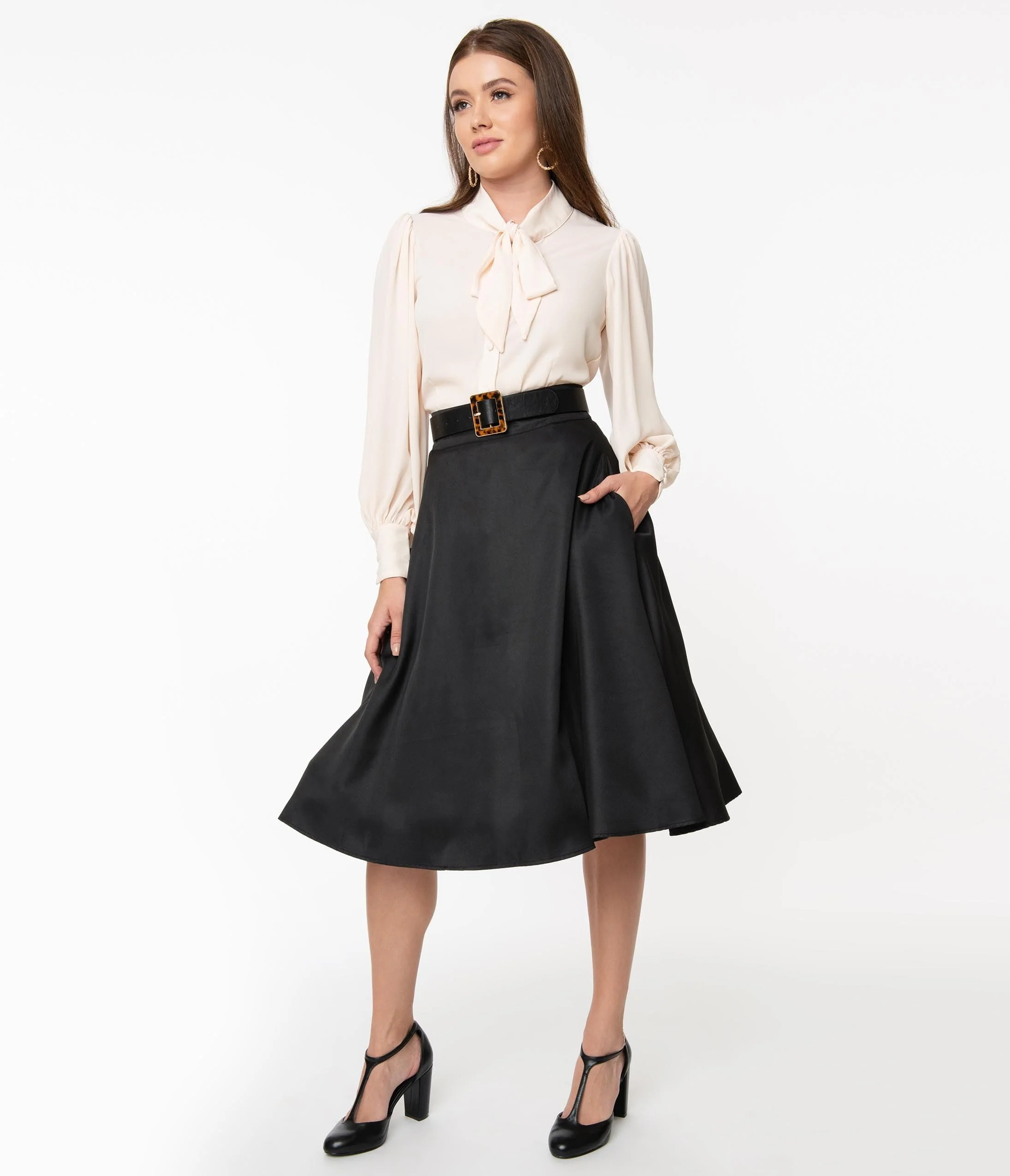 Unique Vintage Retro Style Black High Waist Vivien Swing Skirt - Image 4