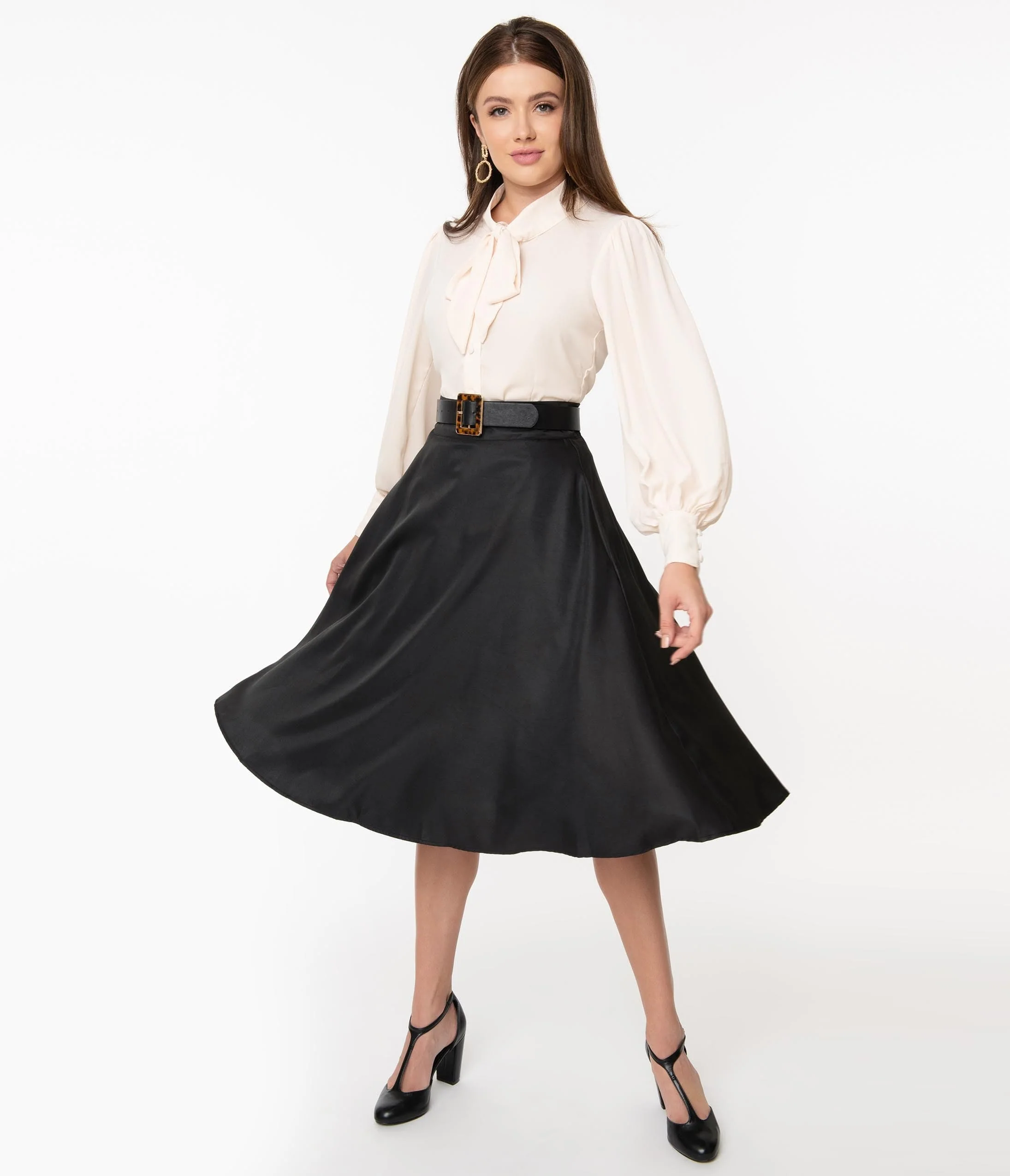 Unique Vintage Retro Style Black High Waist Vivien Swing Skirt - Image 5