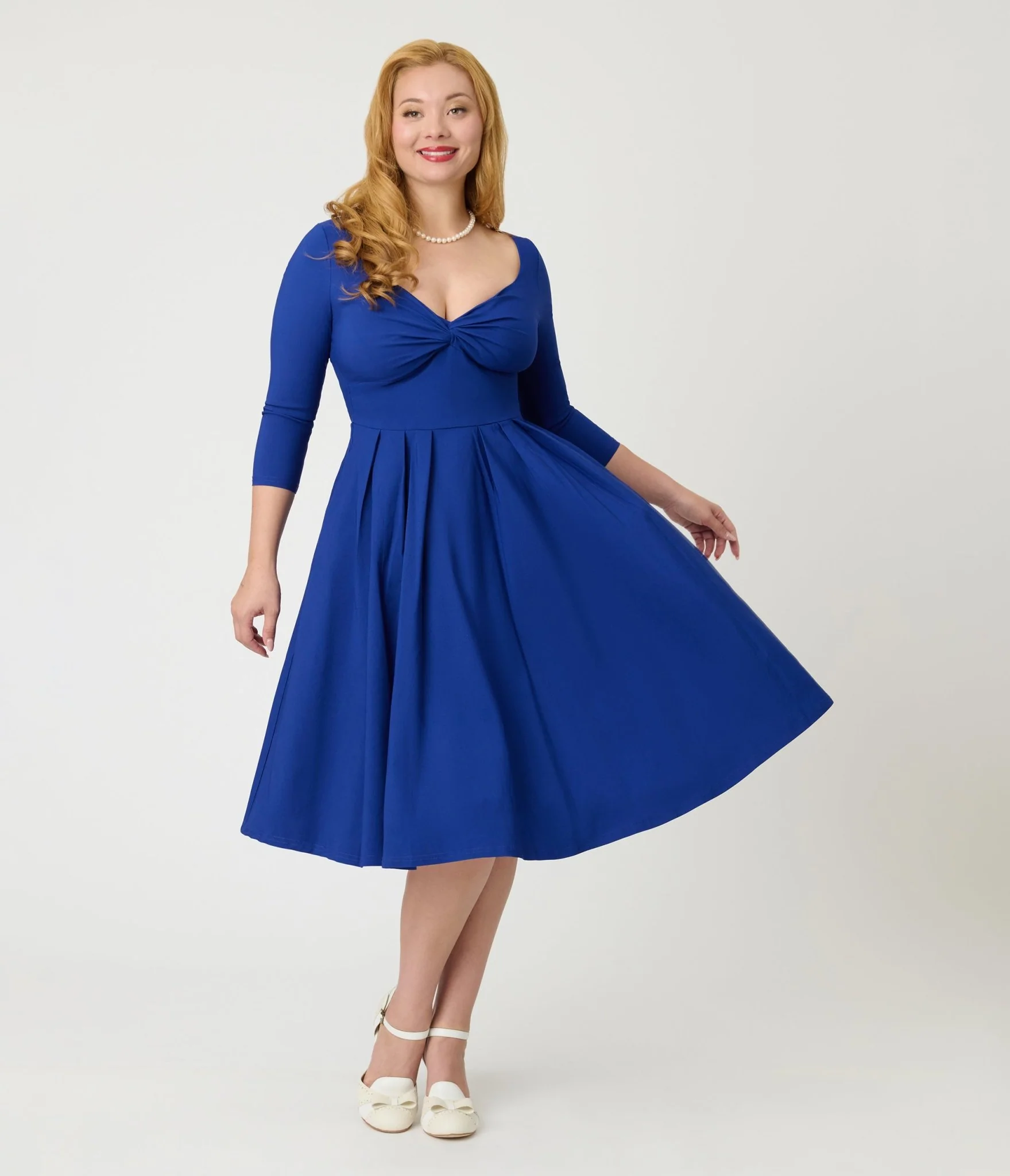 Unique Vintage Royal Blue Bengaline Front Twist Swing Dress