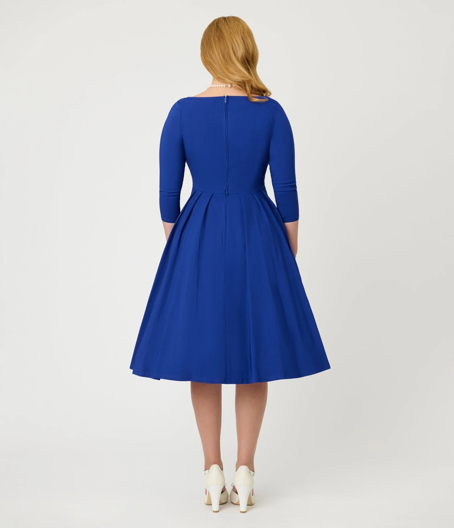Unique Vintage Royal Blue Bengaline Front Twist Swing Dress - Image 2