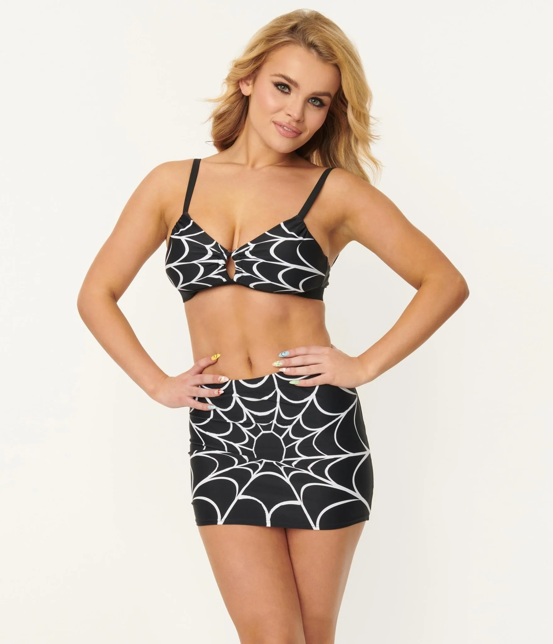 Unique Vintage Spiderweb Print Midnight Swim Skirt - Image 4