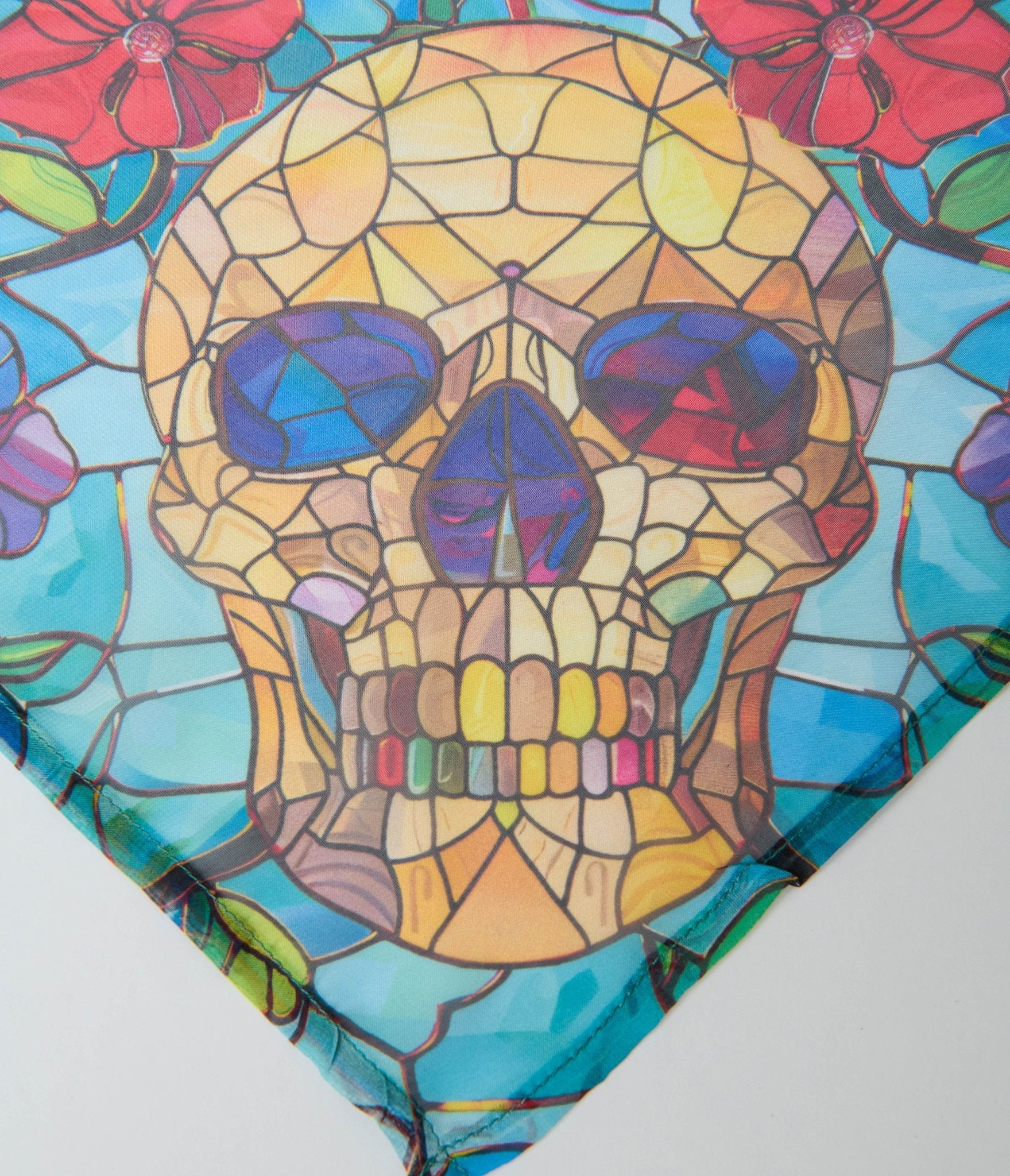 Unique Vintage Stained Glass Skull Chiffon Hair Scarf - Image 3
