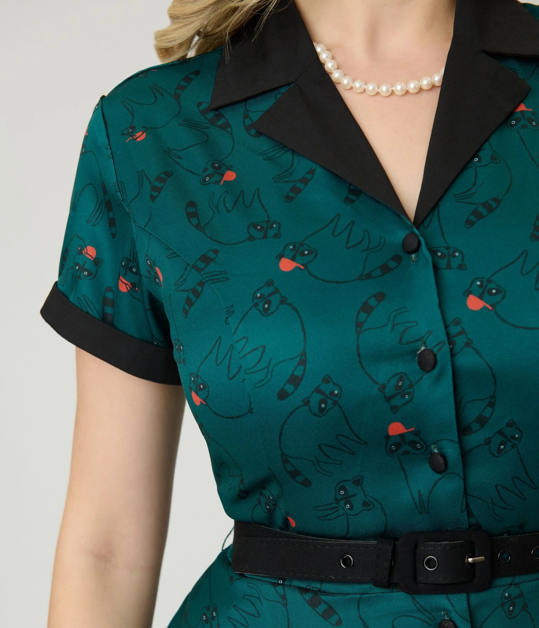 Unique Vintage Teal Raccoon Print Alexis Swing Dress - Image 5