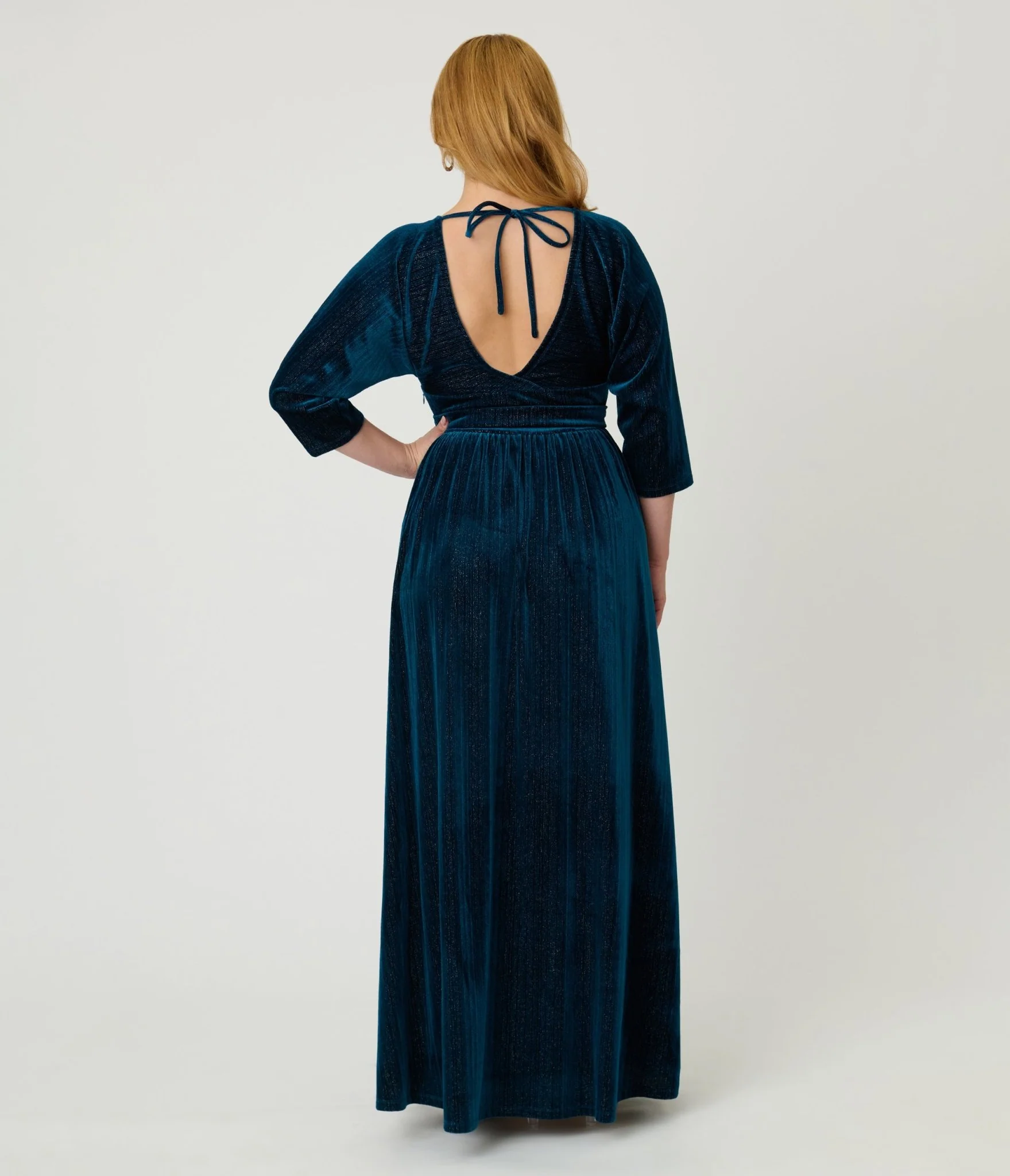 Unique Vintage Teal Velvet Batwing Sleeve Maxi Dress - Image 2