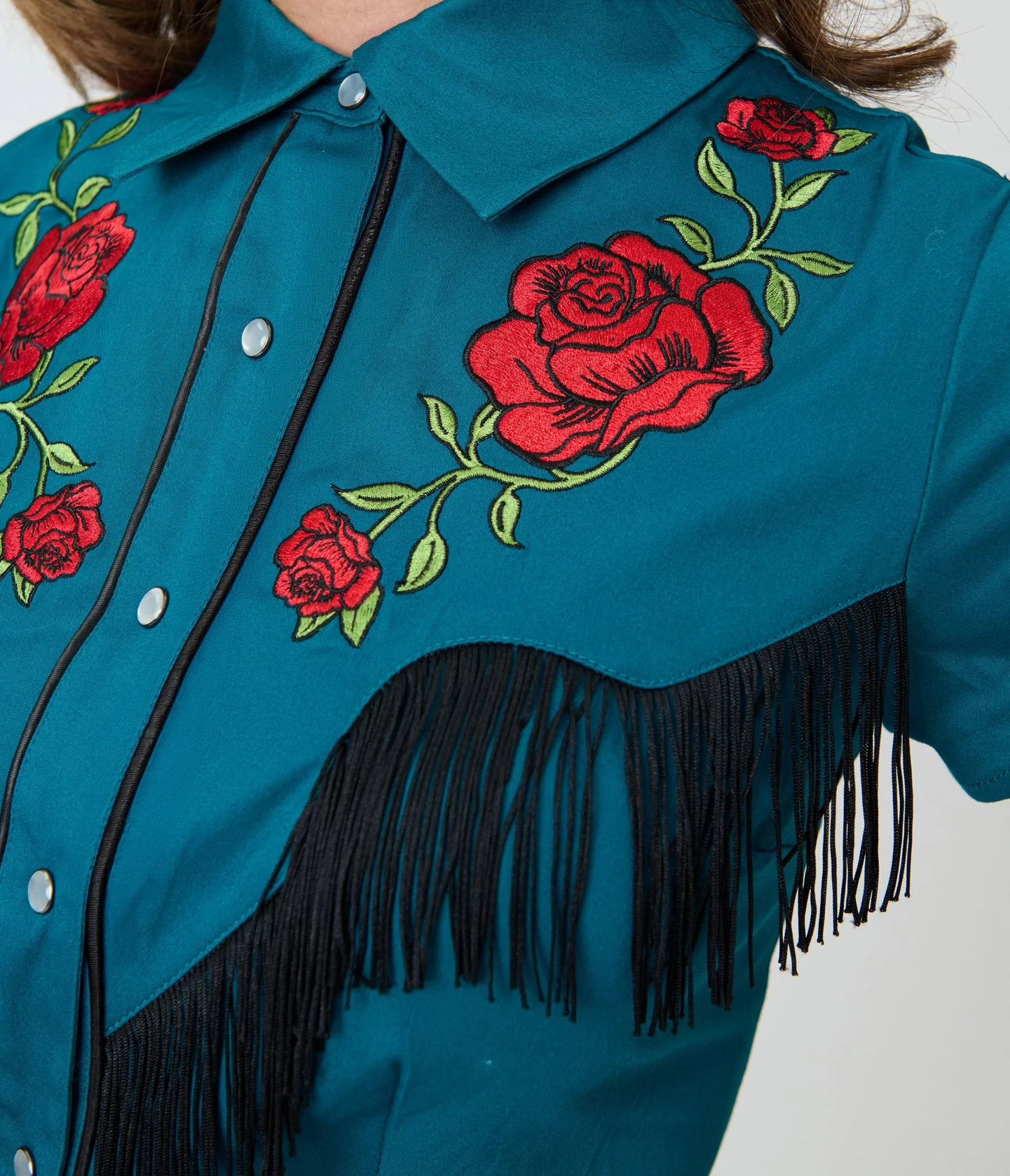 Unique Vintage Teal & Western Rose Madeline Swing Dress - Image 5