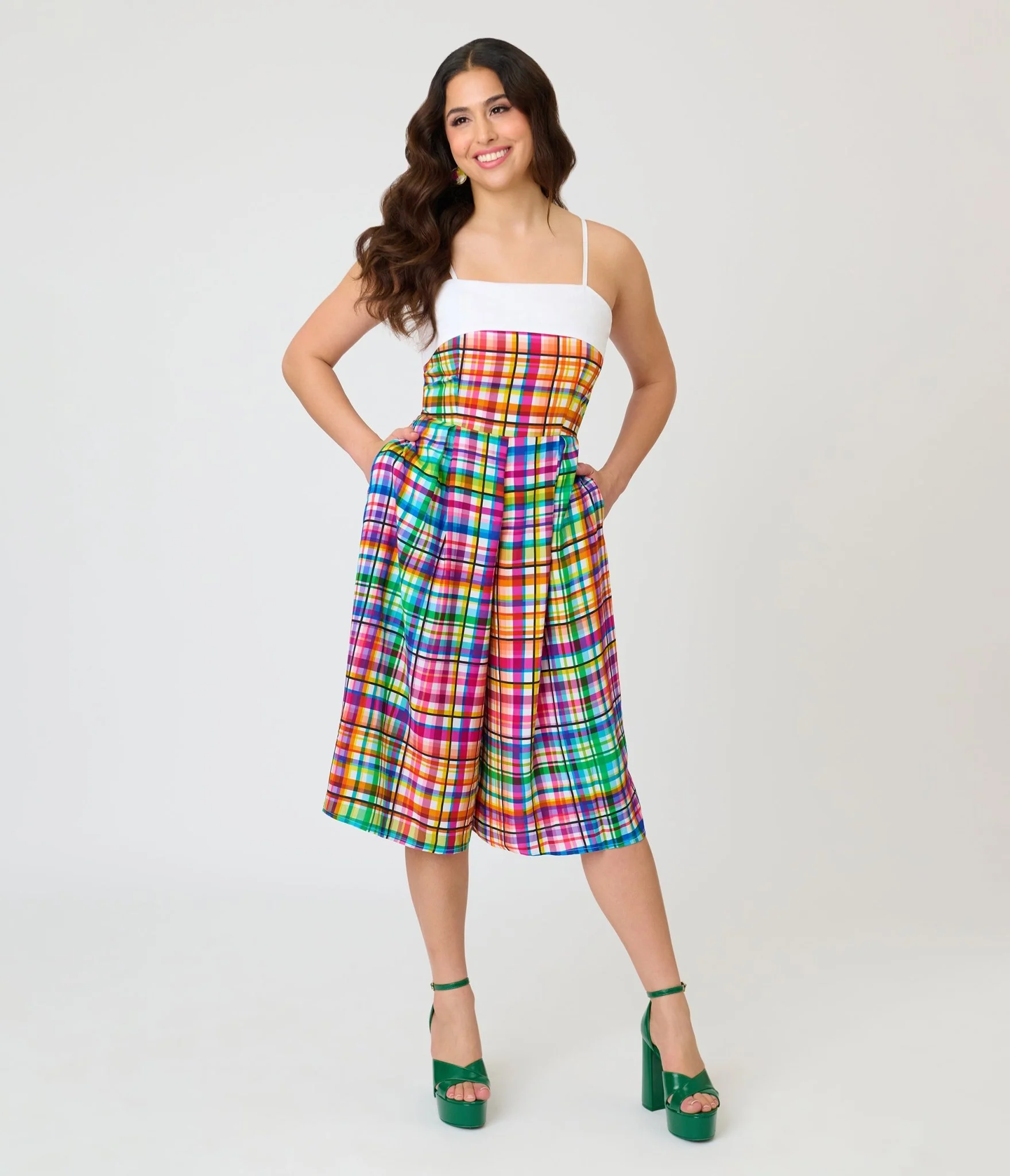Unique Vintage Rainbow Plaid Nancy Romper - Image 4