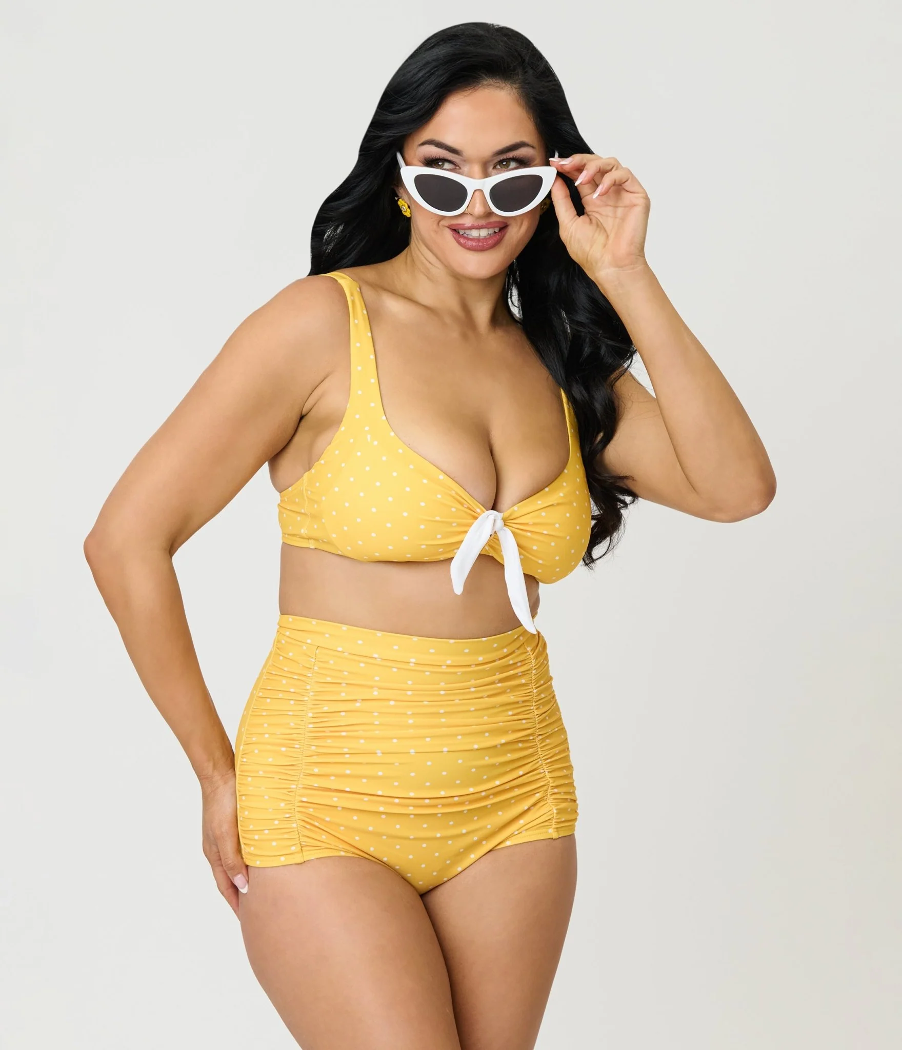 Unique Vintage Yellow & White Pin Dot Swim Top - Image 4