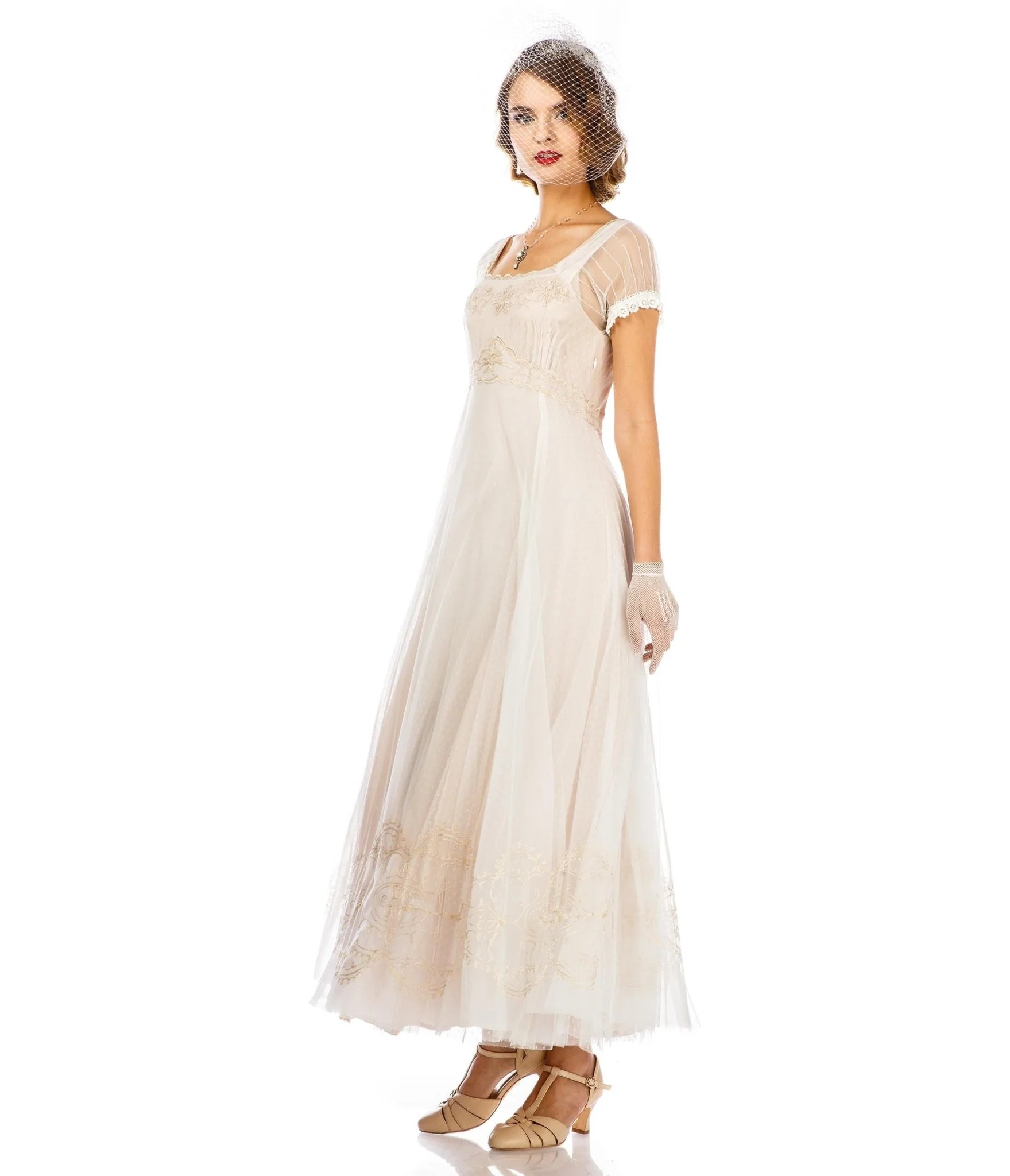 Nataya Ivory Vintage Style Regency Wedding Dress - Image 3
