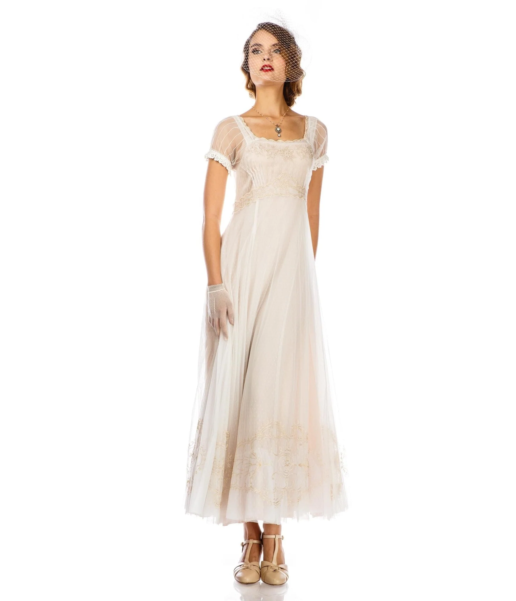 Nataya Ivory Vintage Style Regency Wedding Dress - Image 4