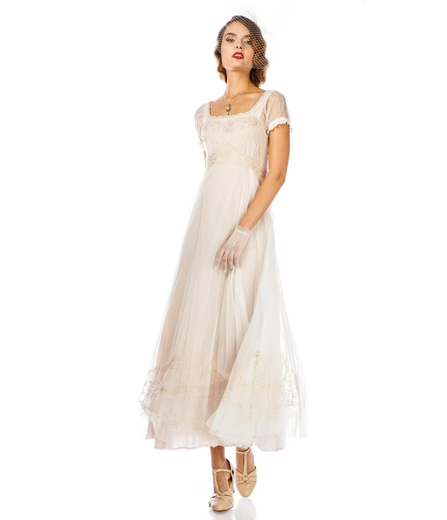 Nataya Ivory Vintage Style Regency Wedding Dress - Image 5