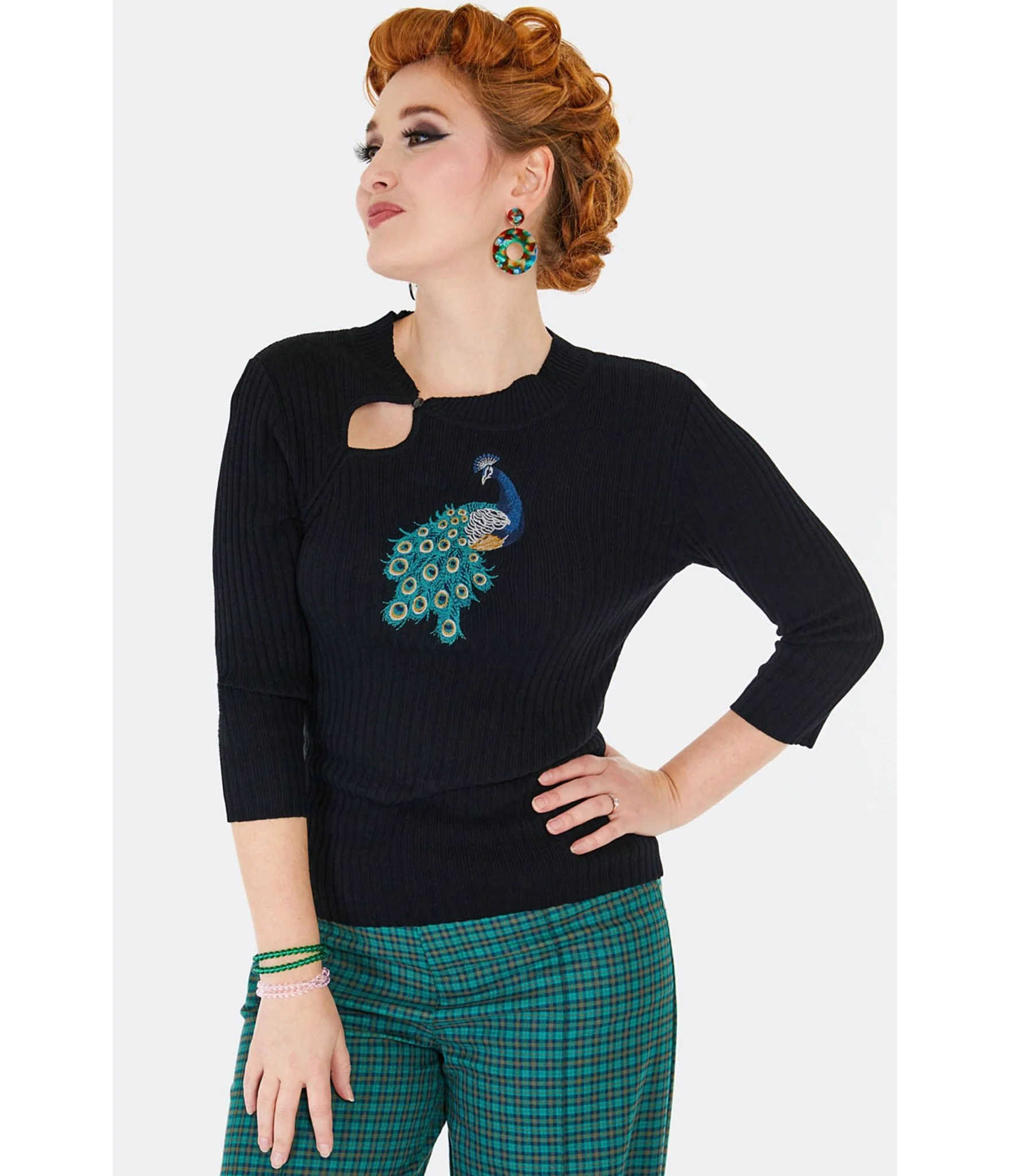 Voodoo Vixen Black Peacock Keyhole Sweater