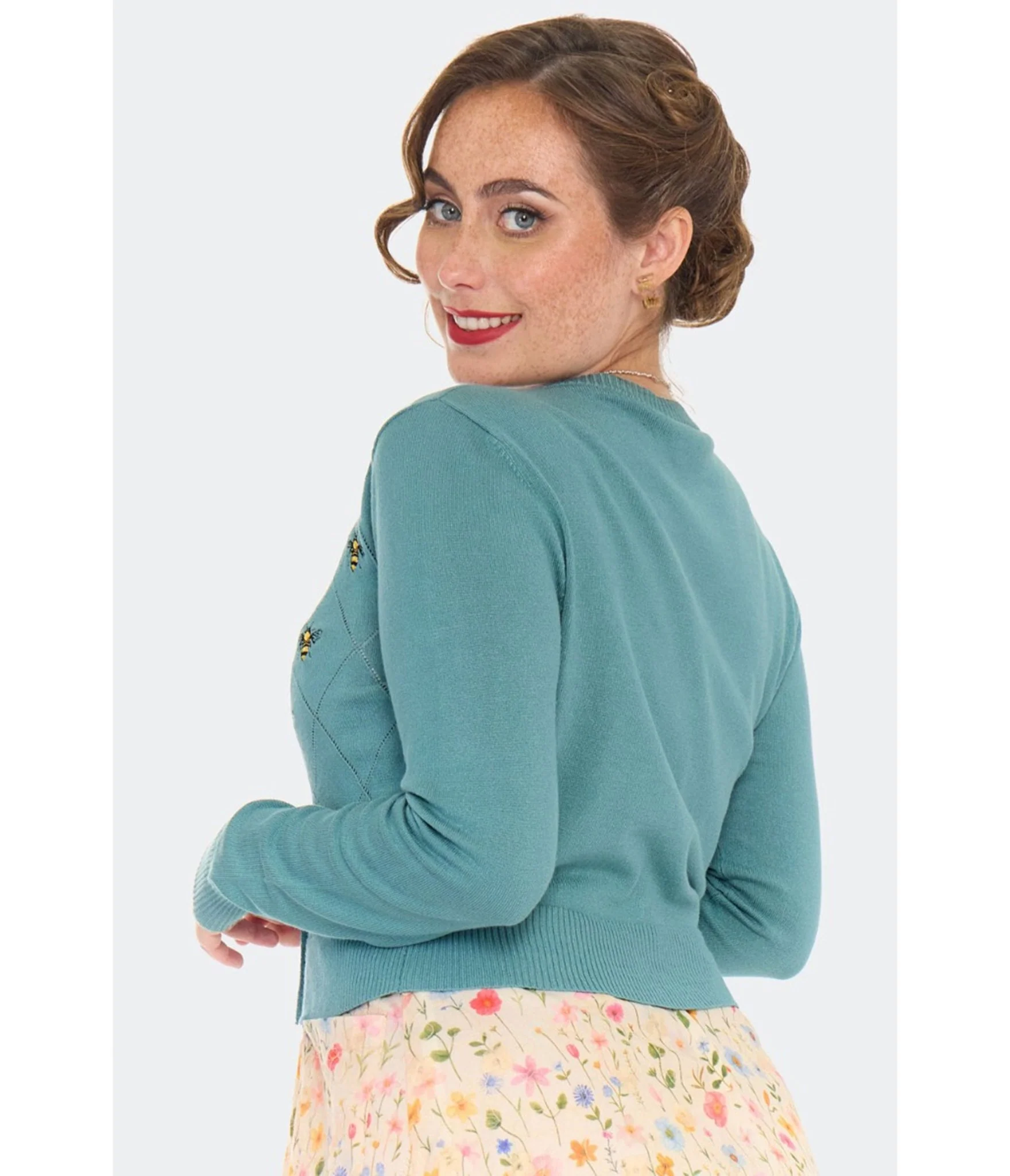 Voodoo Vixen Blue Bee Embroidered Diamond Cardigan - Image 2