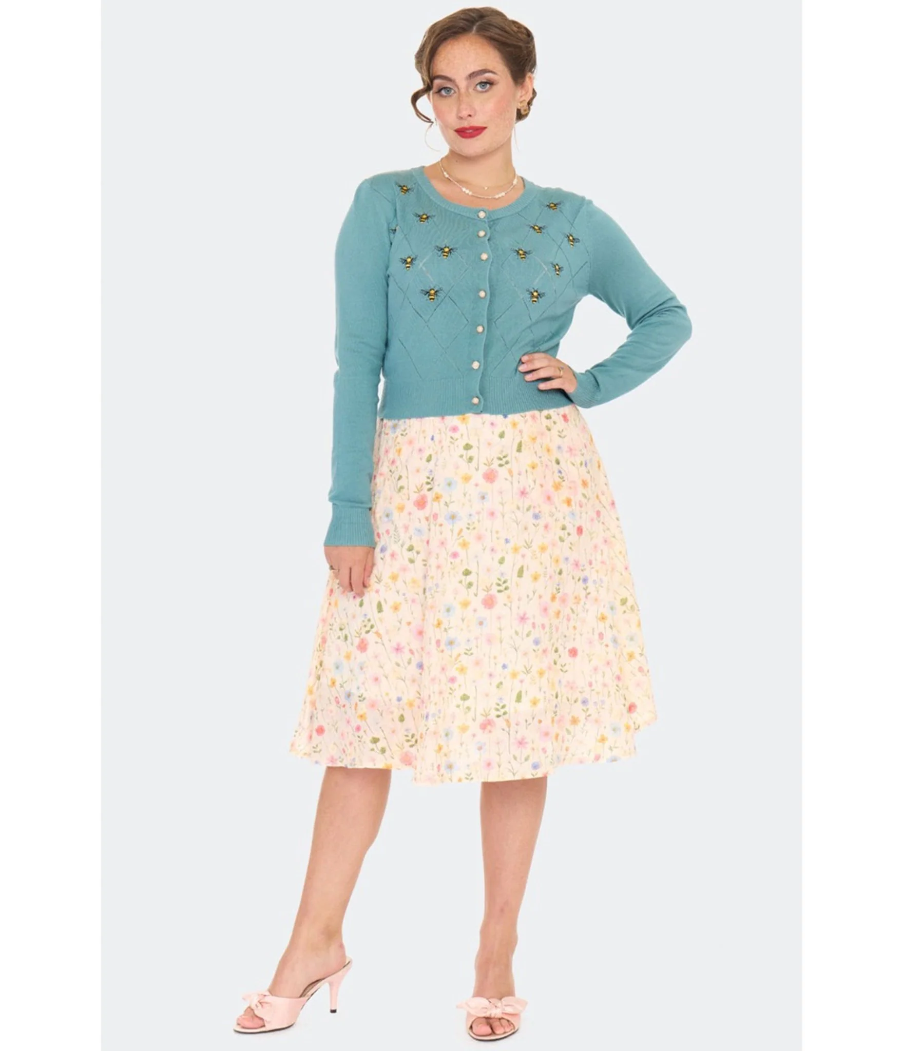 Voodoo Vixen Blue Bee Embroidered Diamond Cardigan - Image 3