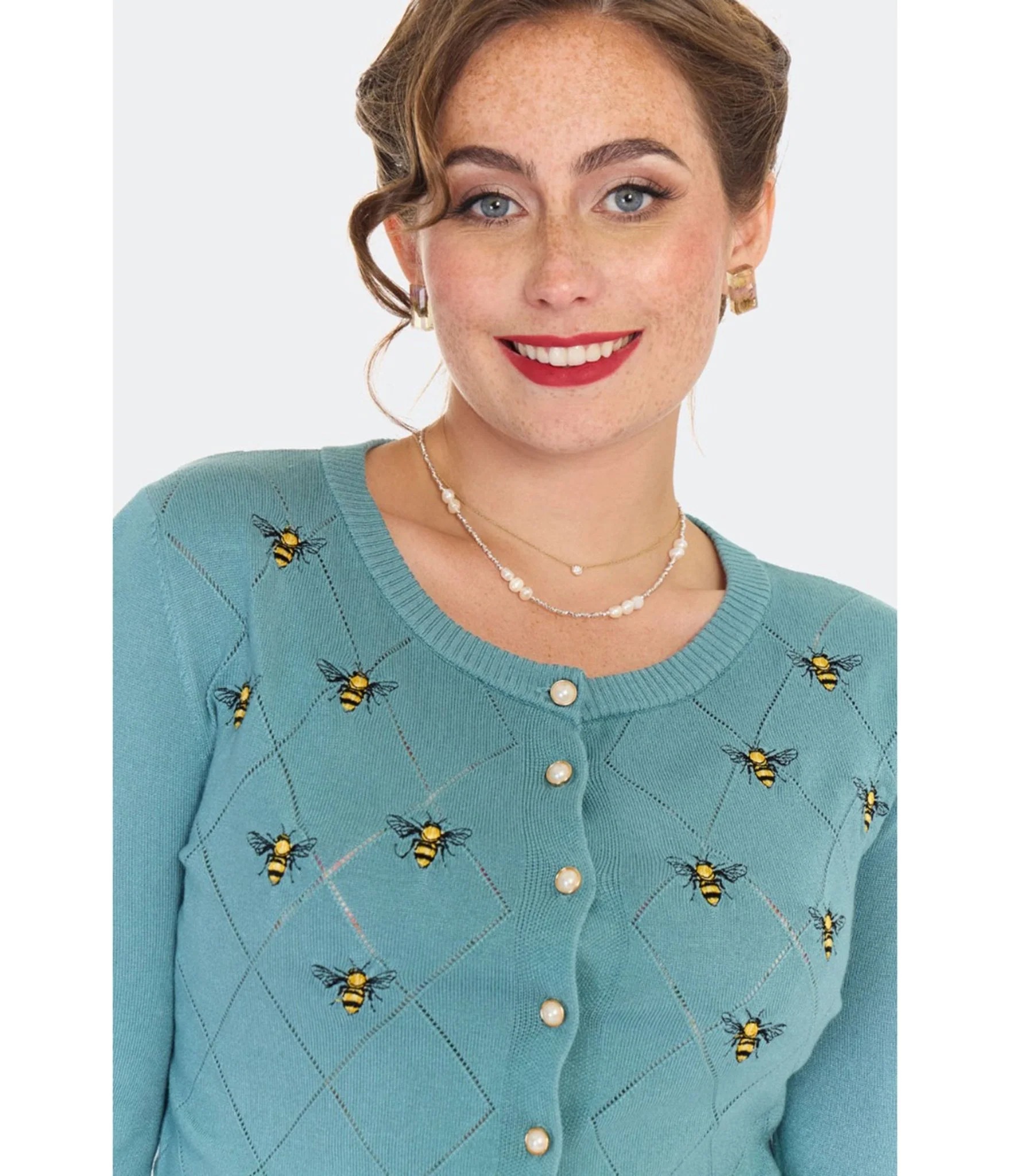 Voodoo Vixen Blue Bee Embroidered Diamond Cardigan - Image 5