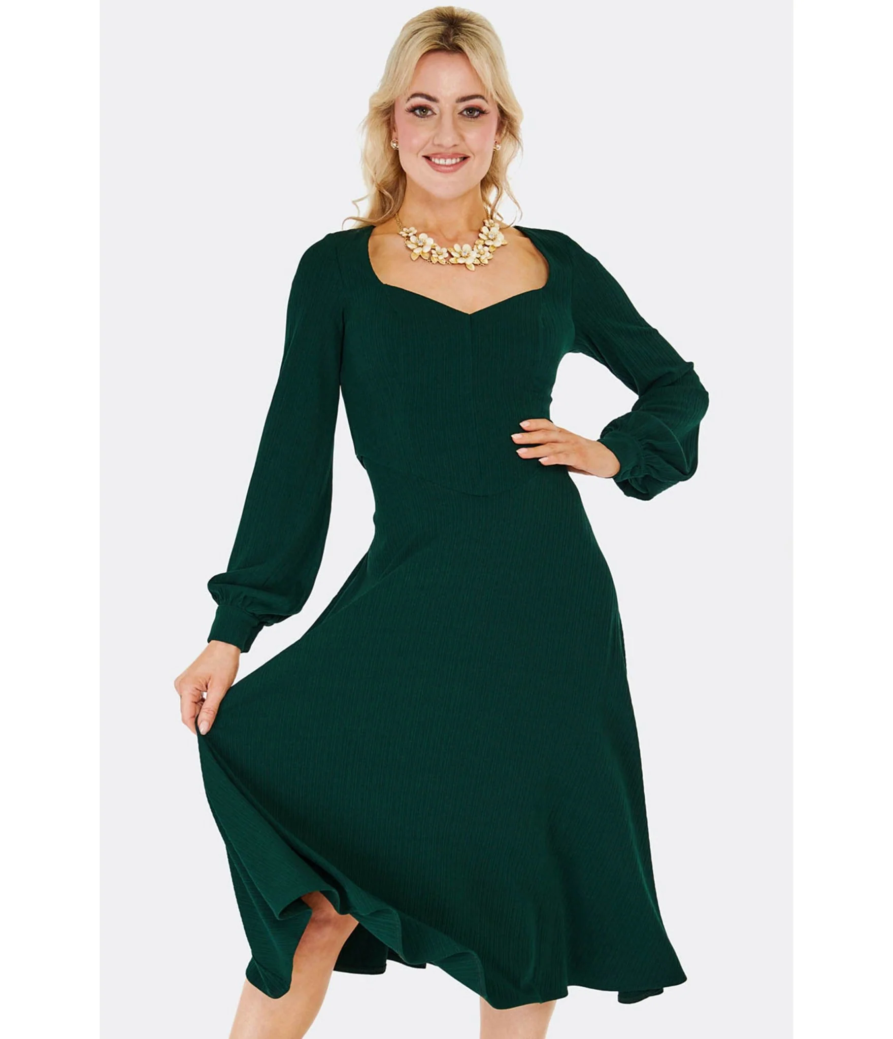 Voodoo Vixen Green Long Sleeve Swing Dress