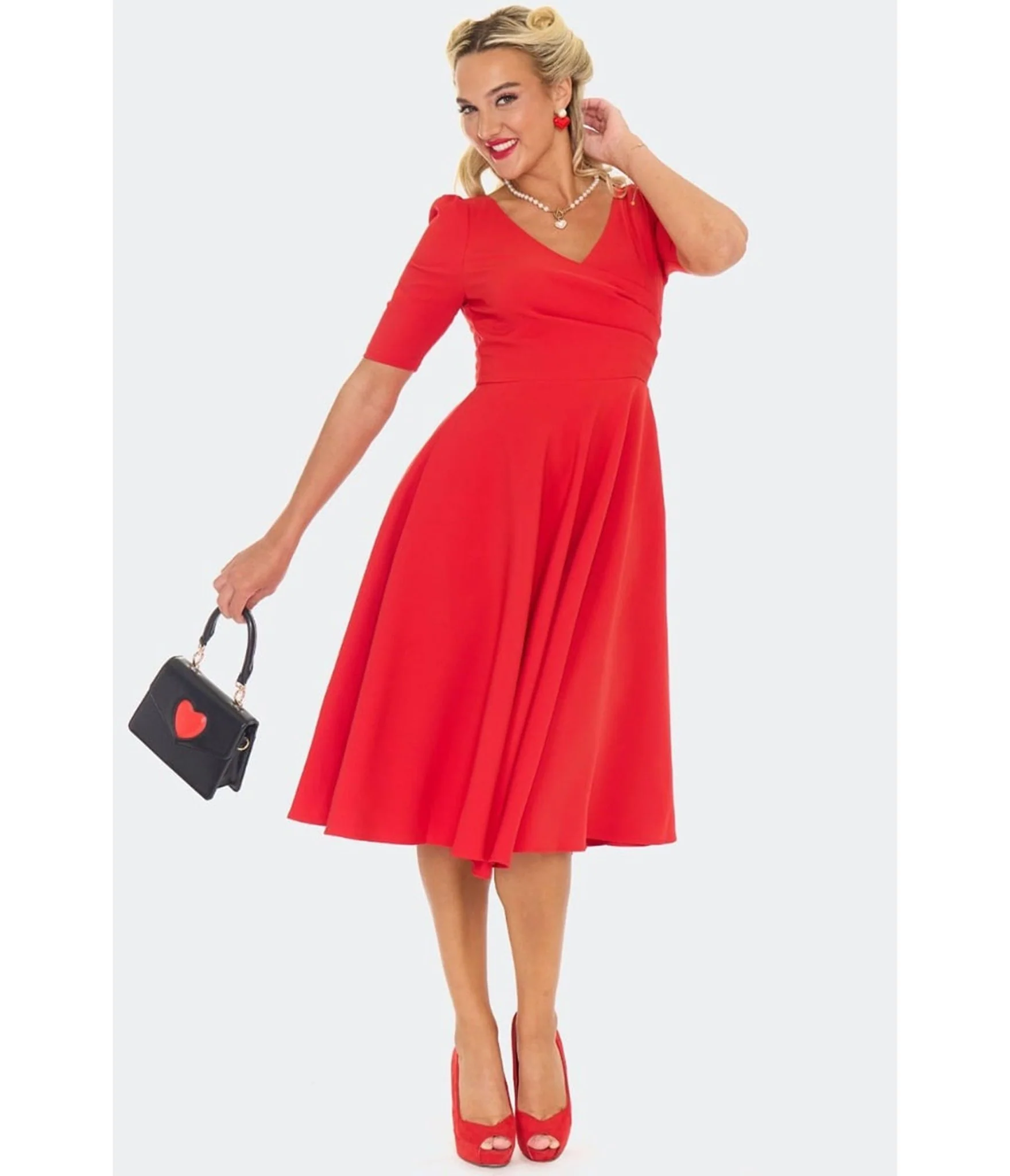 Voodoo Vixen Red Half Sleeve Swing Dress