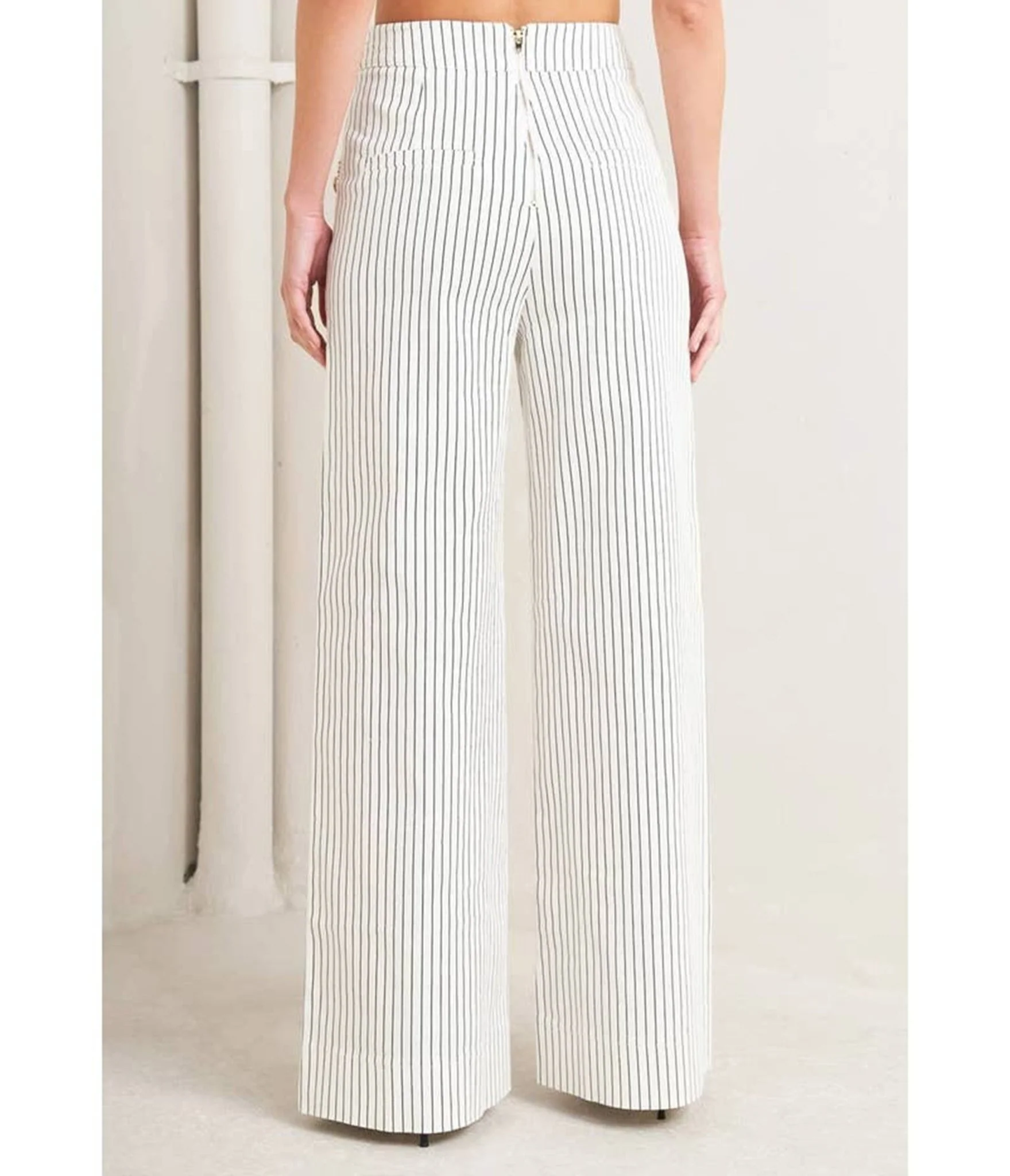 White Pin Stripe Woven Pants - Image 3