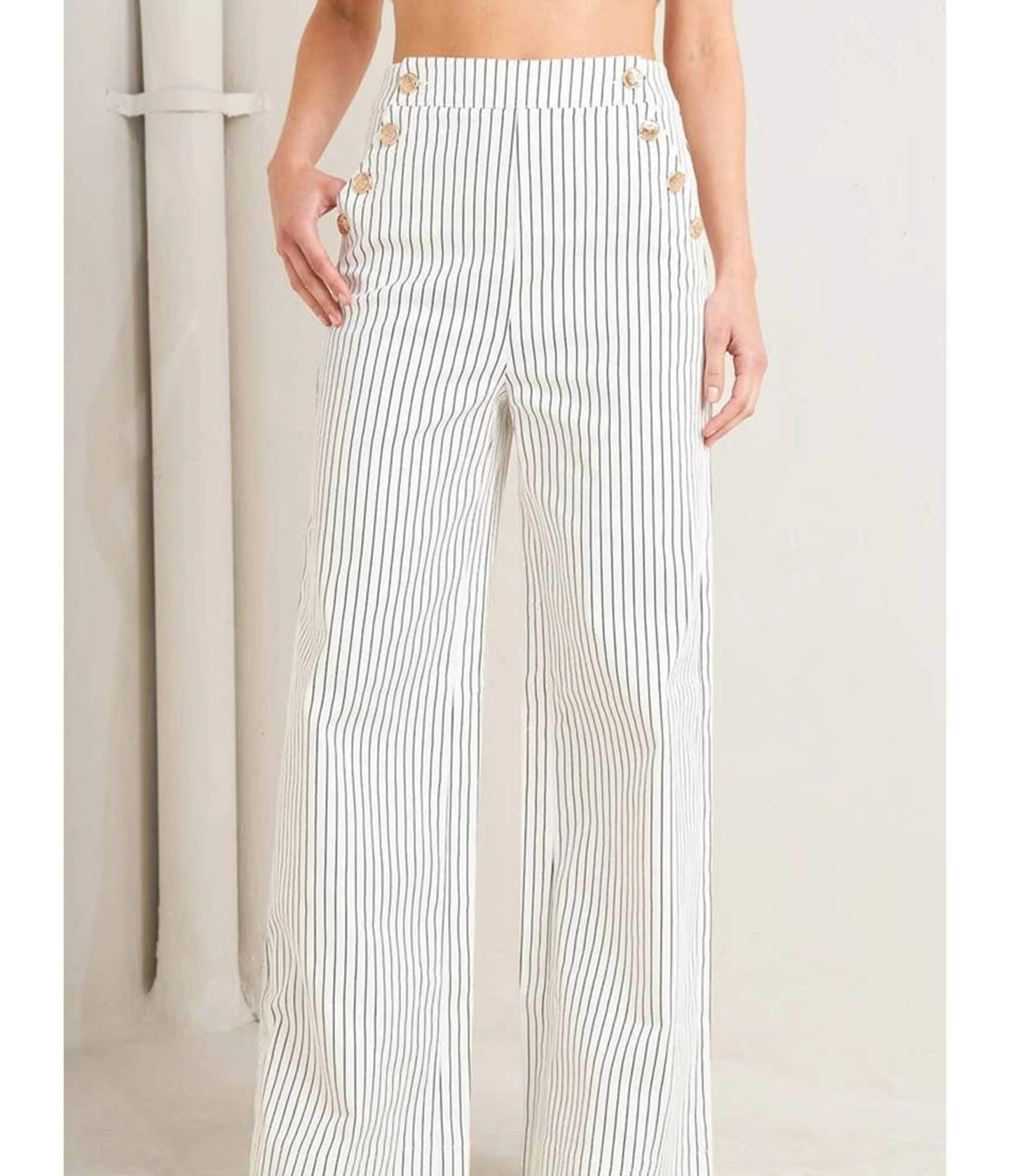 White Pin Stripe Woven Pants - Image 4