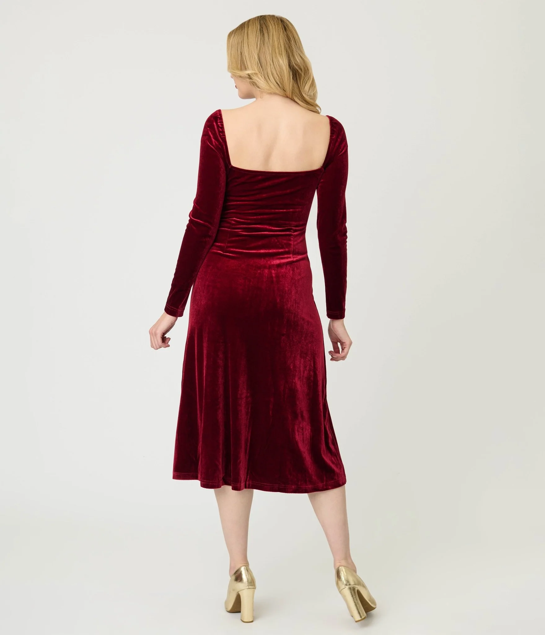 Wine Velvet Sweetheart Midi Dress - Image 2